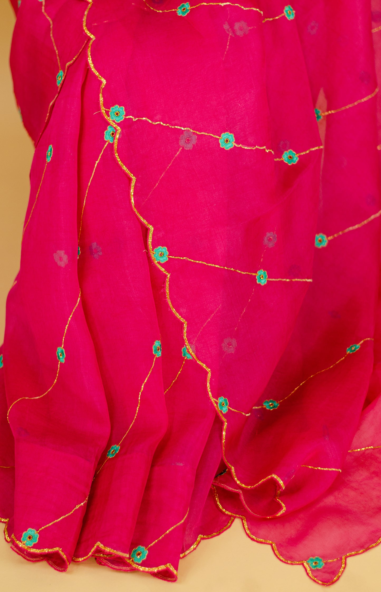 Sequence & Resham thread Hand Embroidered Handloom Organza Silk Saree.