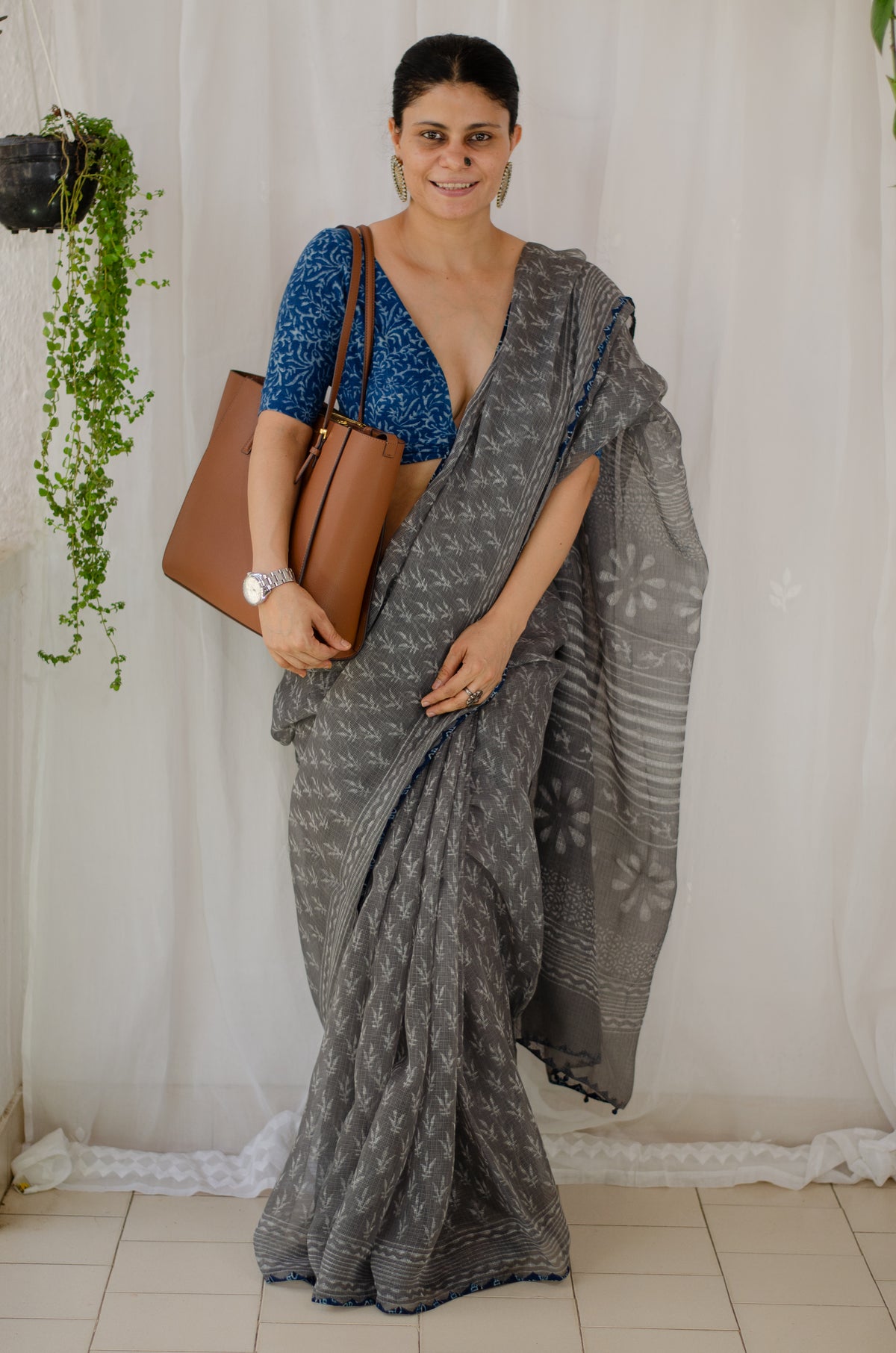 Handblock & Applique Hand Embroidered  Kota Doria Saree