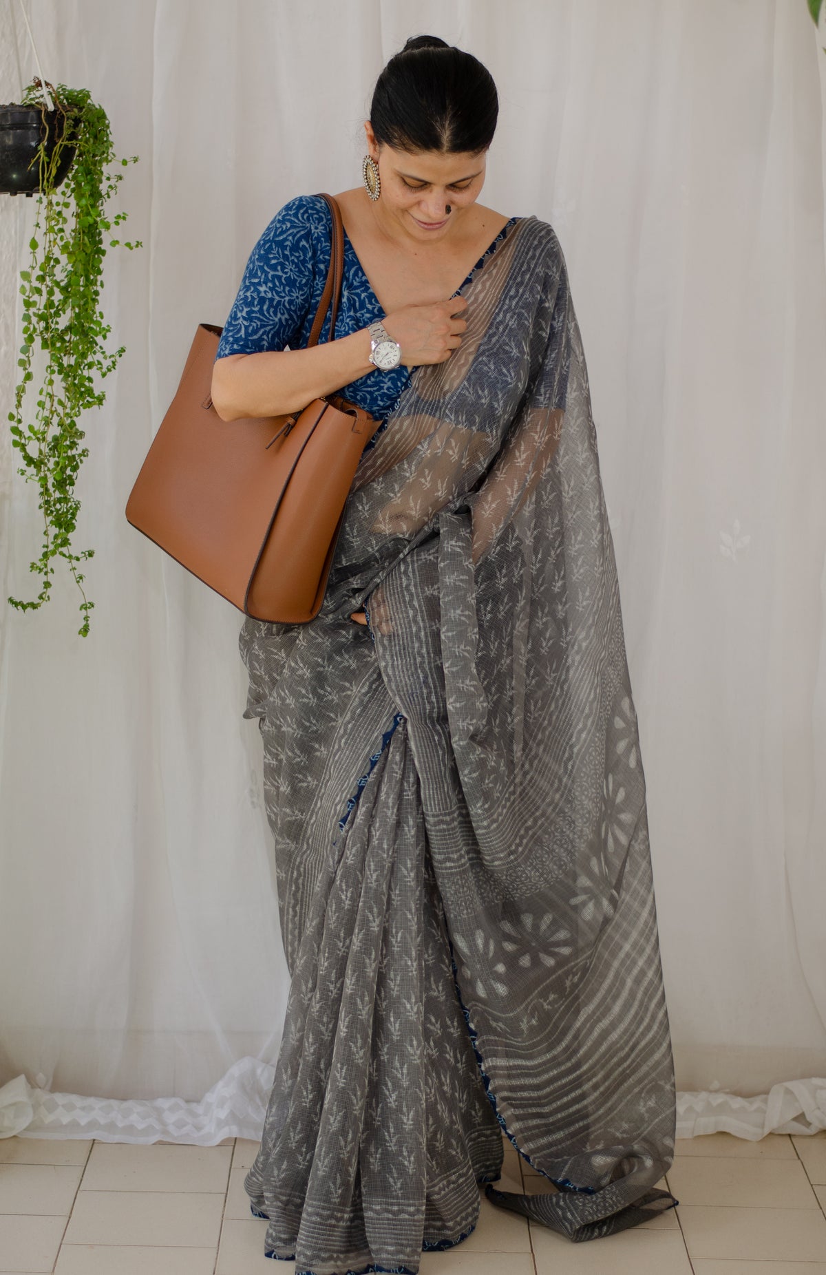 Handblock & Applique Hand Embroidered  Kota Doria Saree