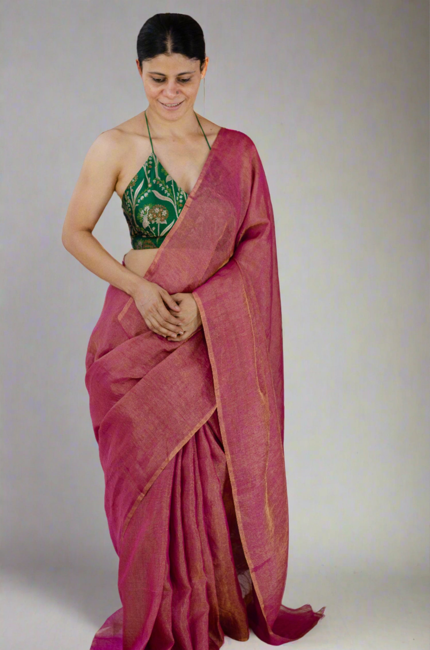 Handloom Metallic Linen Saree