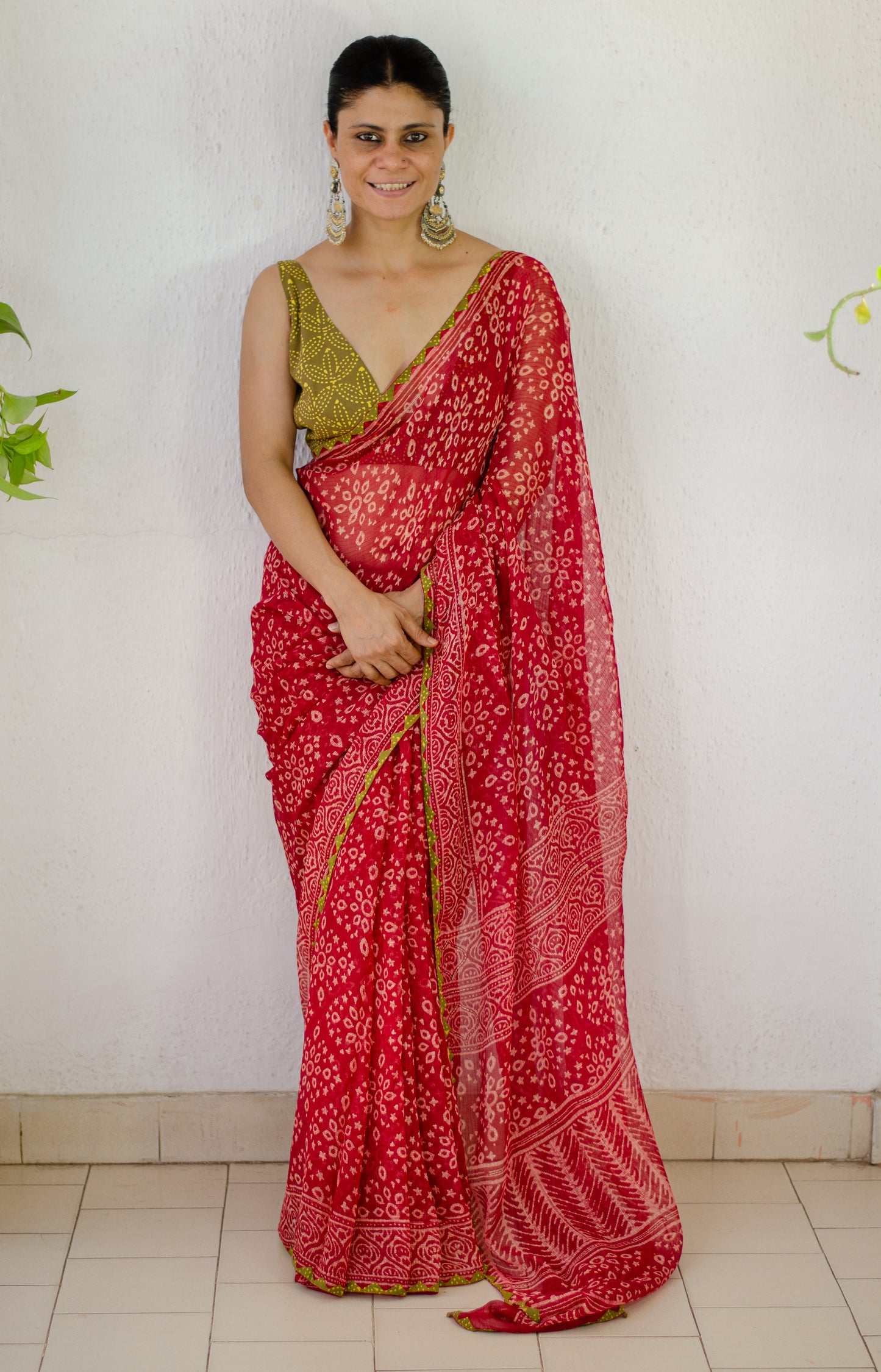 Hand block & Applique Hand Embroidered  Kota Doria Saree