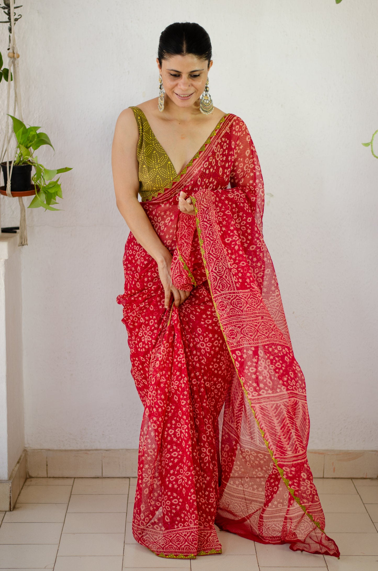 Hand block & Applique Hand Embroidered  Kota Doria Saree