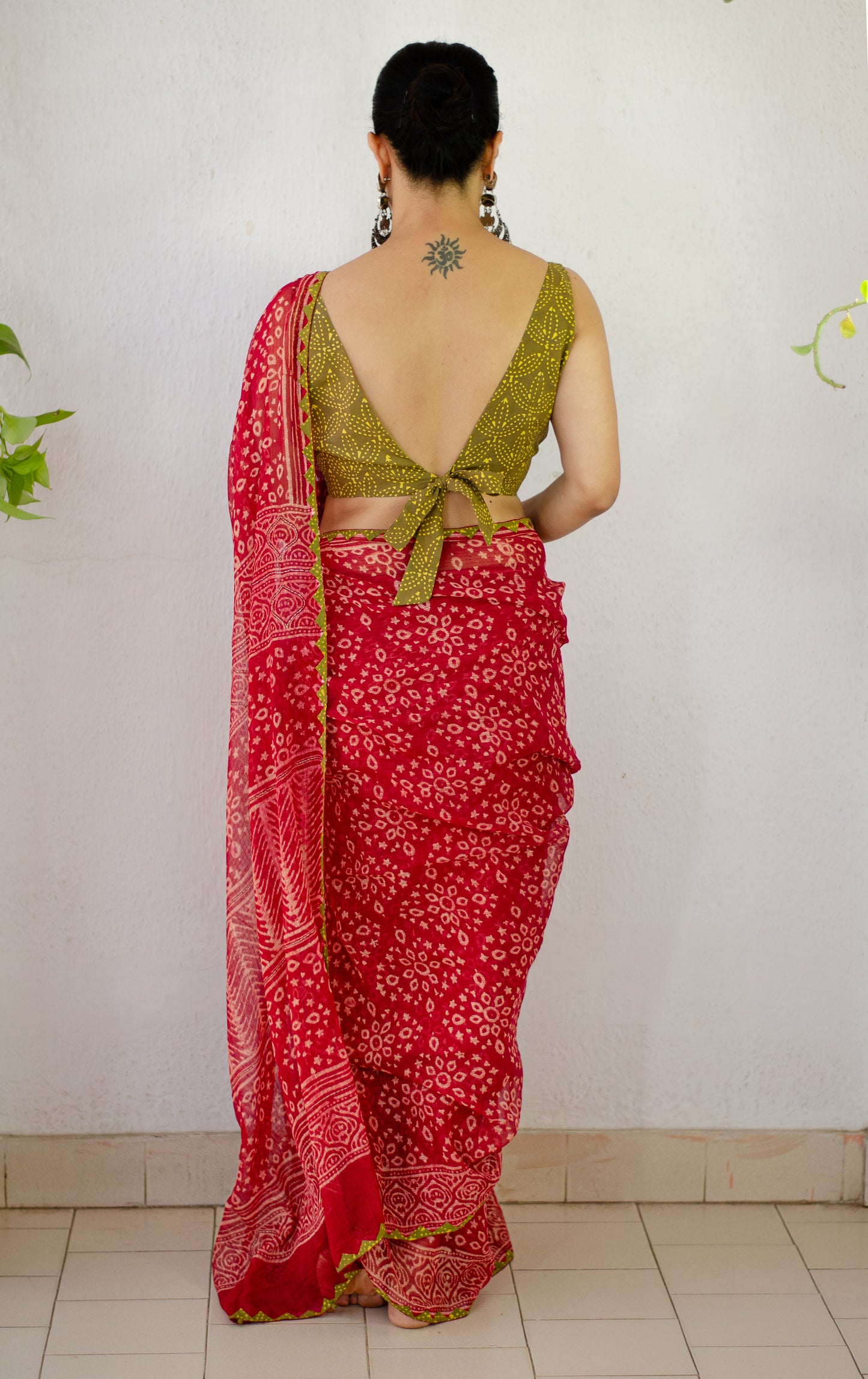 Hand block & Applique Hand Embroidered  Kota Doria Saree