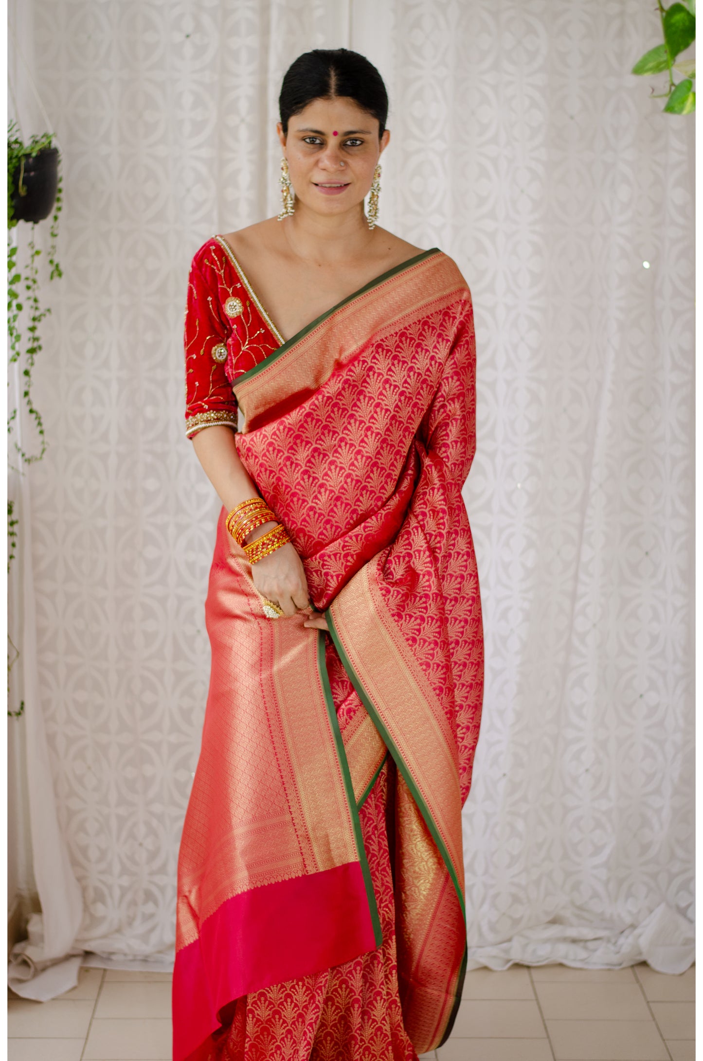 Deep Red Colour Pure Handloom Brocade Katan Silk Saree