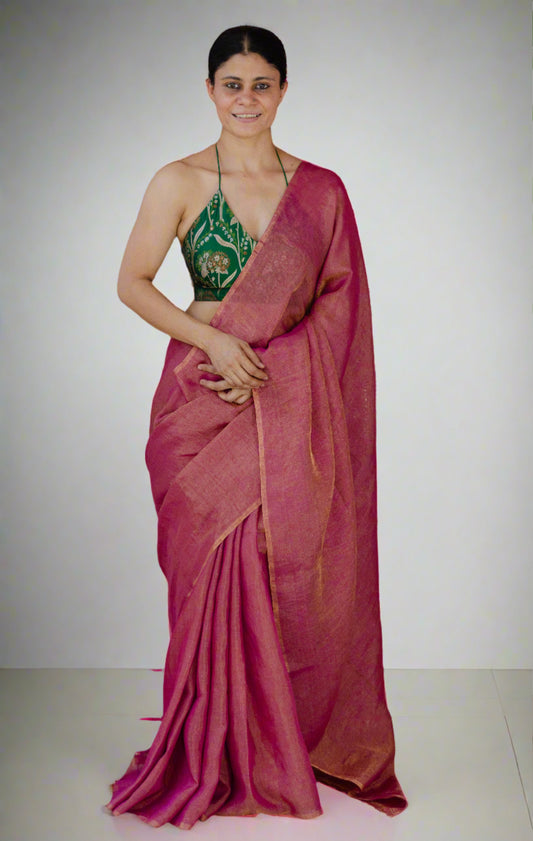 Handloom Metallic Linen Saree