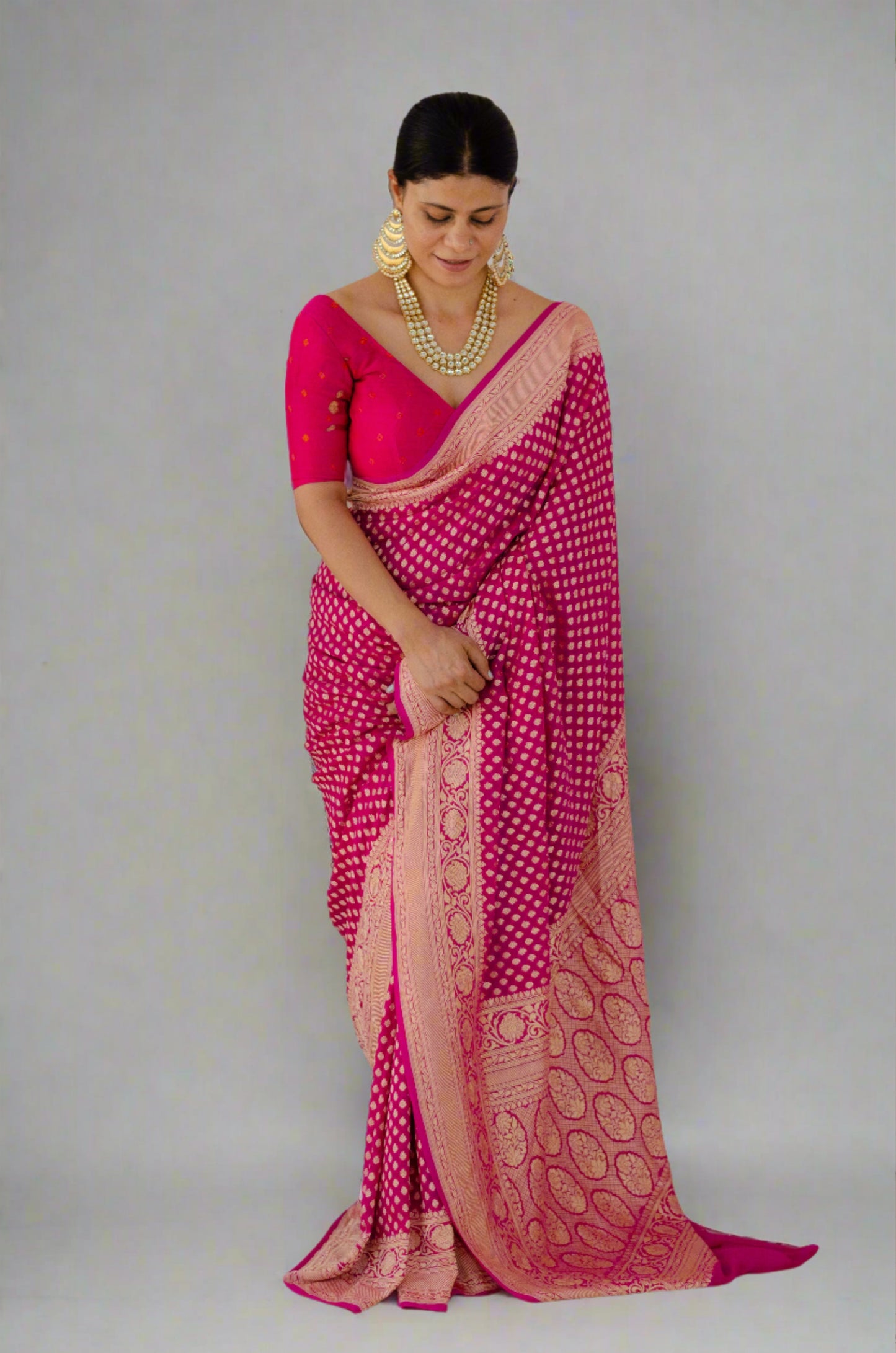 Handloom Khadi georgette  Banarasi Silk Saree