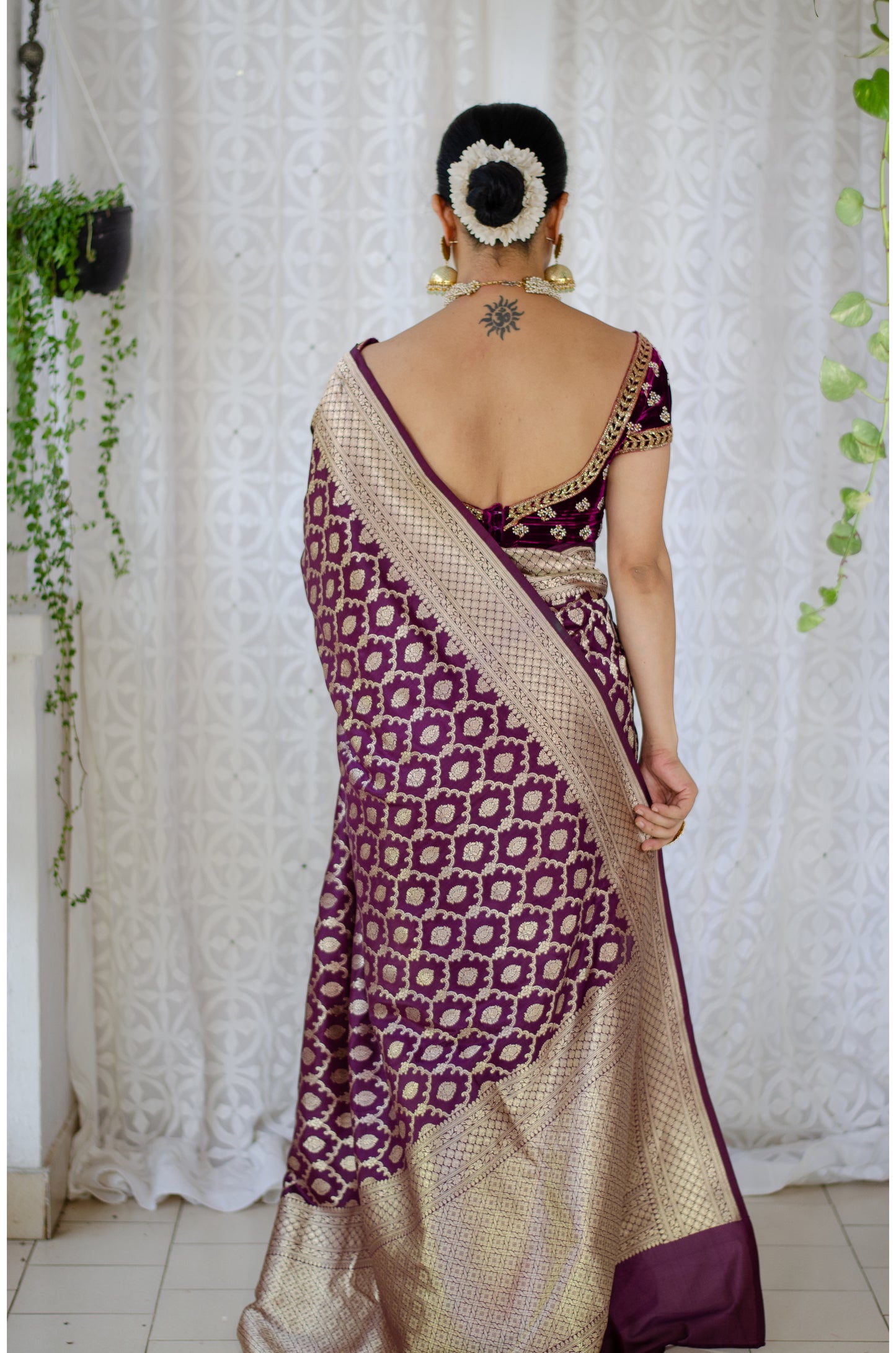 Magenta  Colour Pure Handloom  Cutwork Katan Silk Saree.