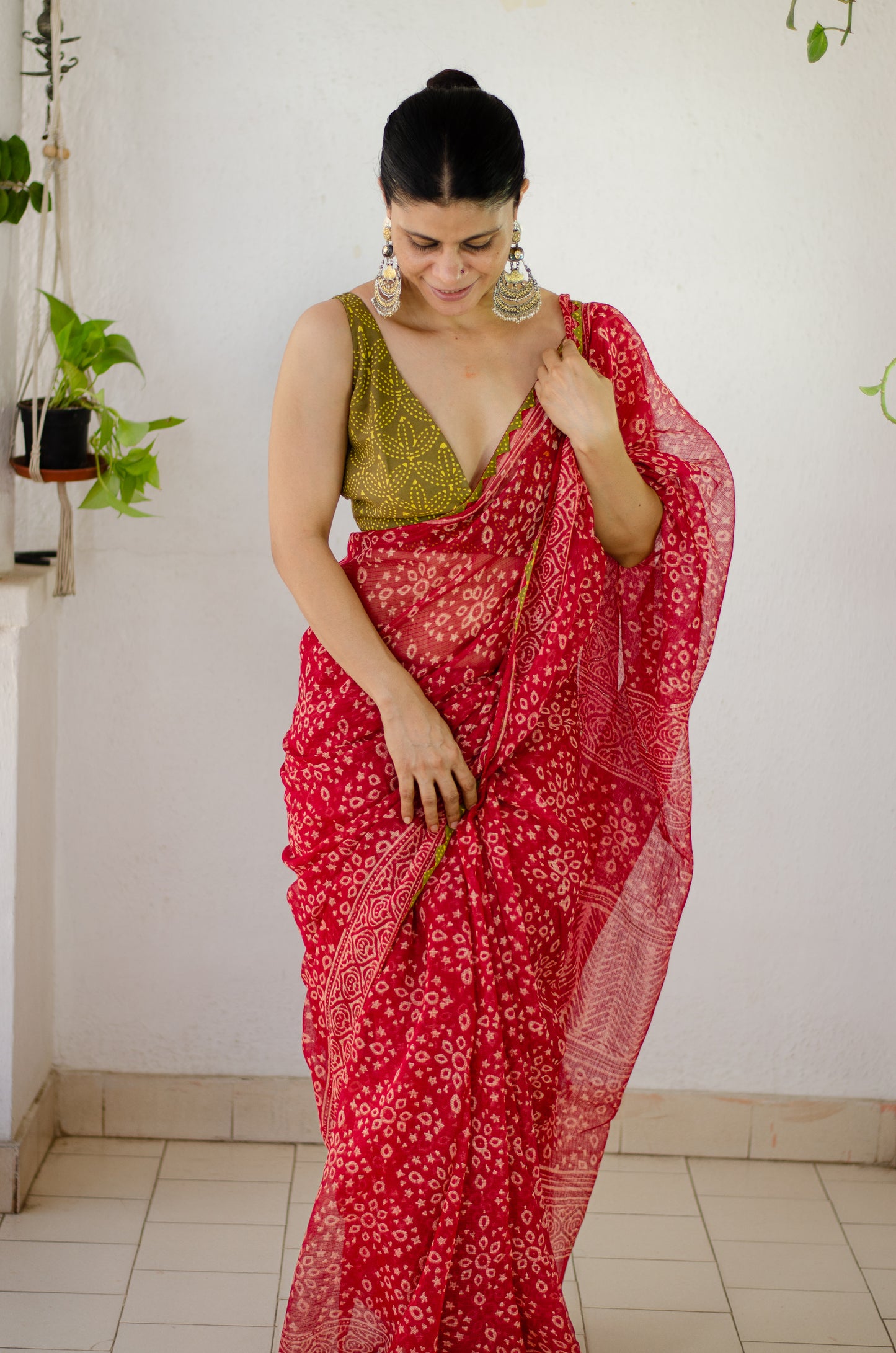 Hand block & Applique Hand Embroidered  Kota Doria Saree