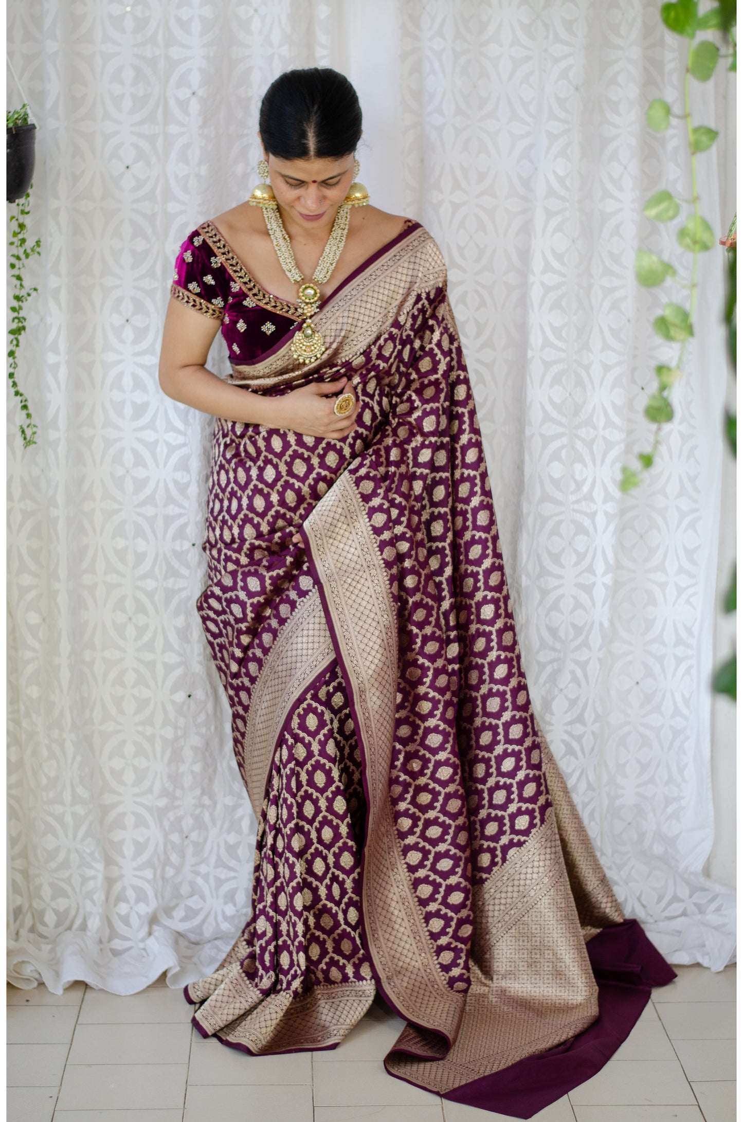 Magenta  Colour Pure Handloom  Cutwork Katan Silk Saree.
