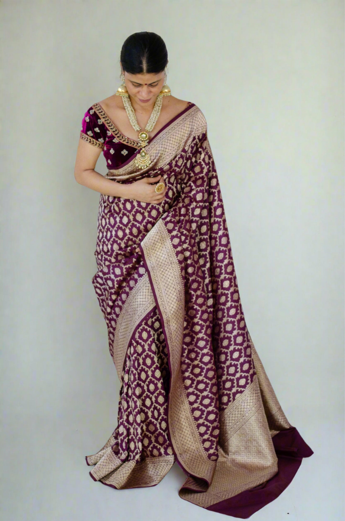 Magenta  Colour Pure Handloom  Cutwork Katan Silk Saree.