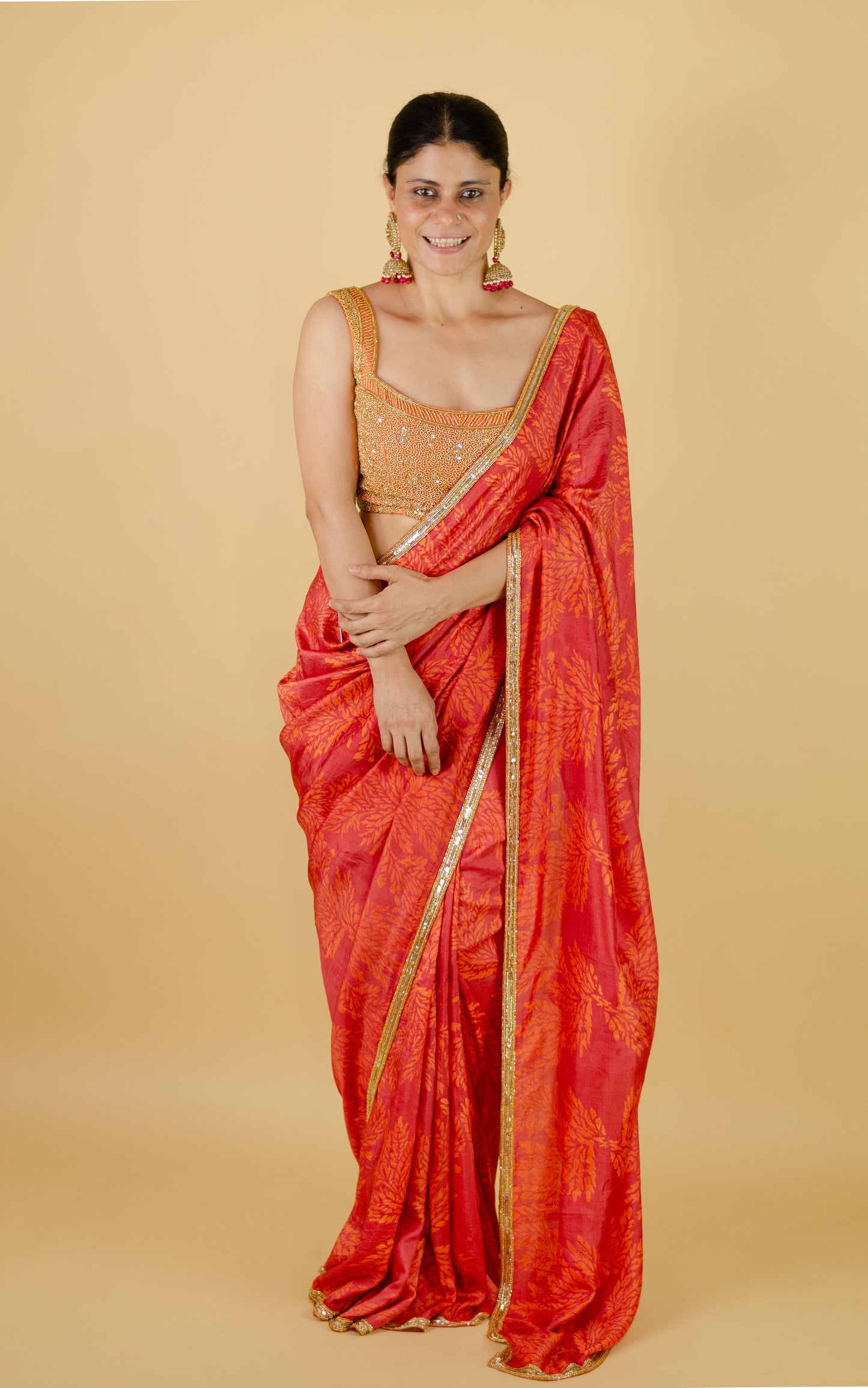 Handloom Hand Block Printed & Hand Embroidered Mulberry Silk Saree
