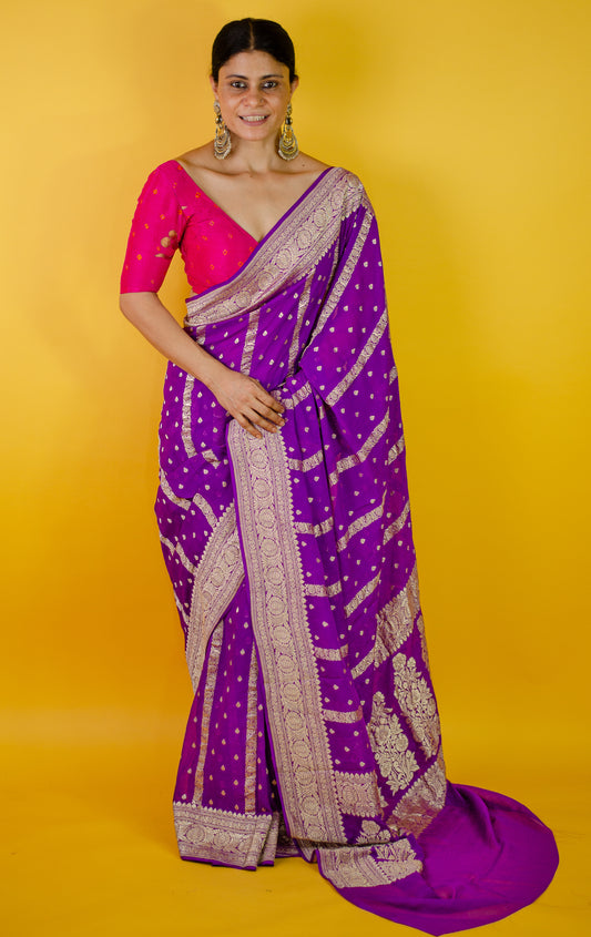 Handloom Kadwa Chiffon Banarasi Silk Saree