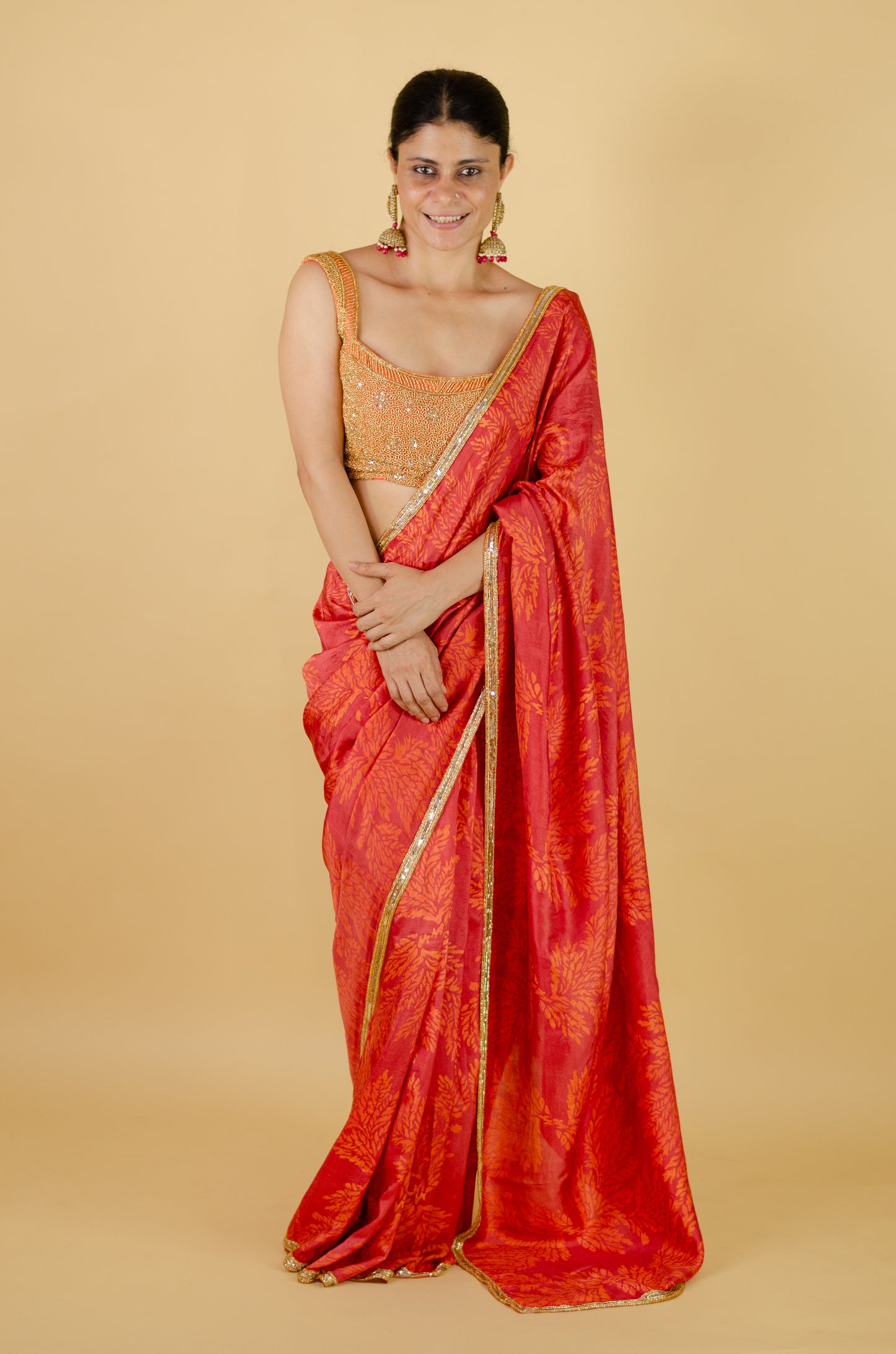 Handloom Hand Block Printed & Hand Embroidered Mulberry Silk Saree