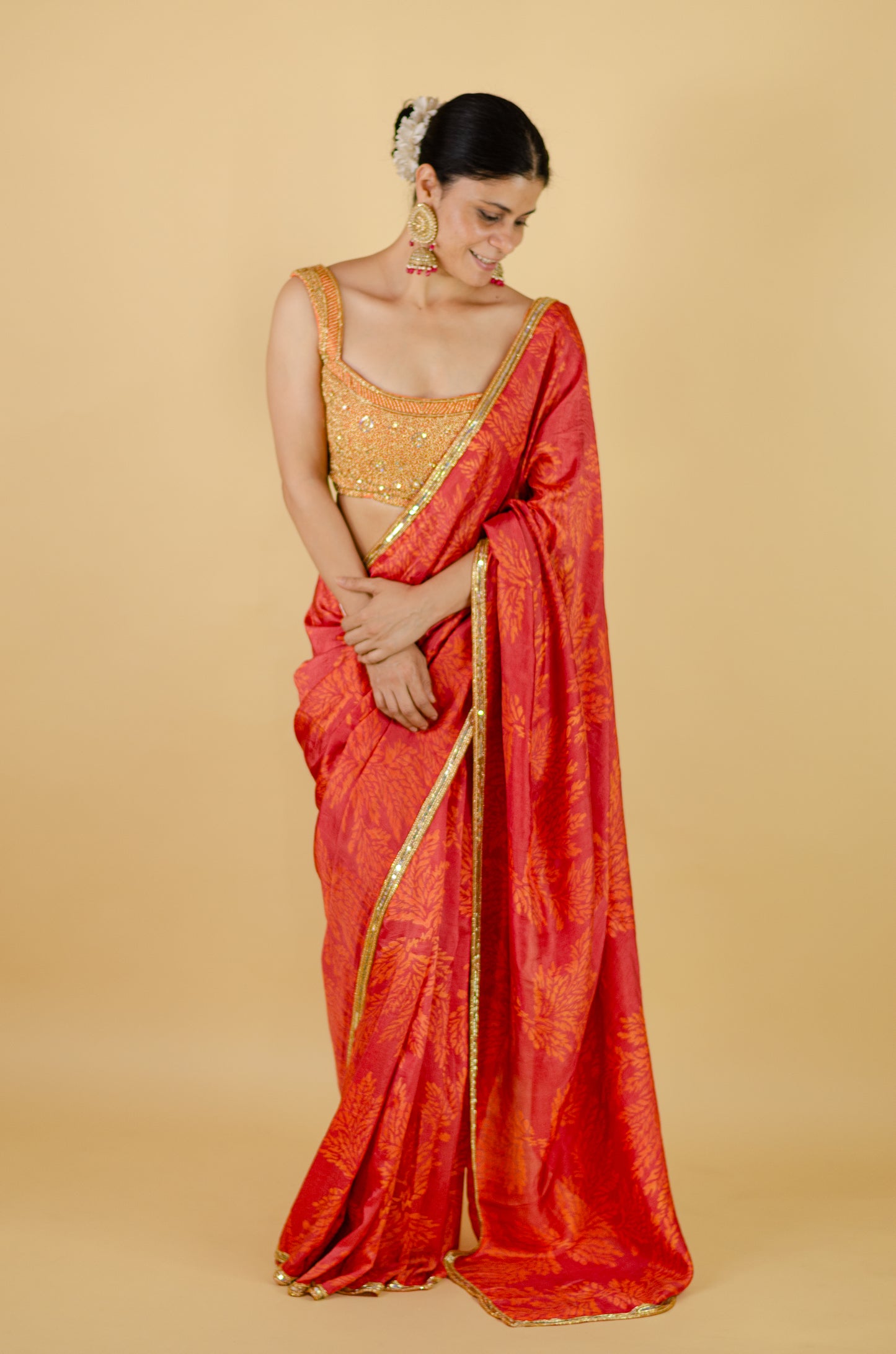Handloom Hand Block Printed & Hand Embroidered Mulberry Silk Saree