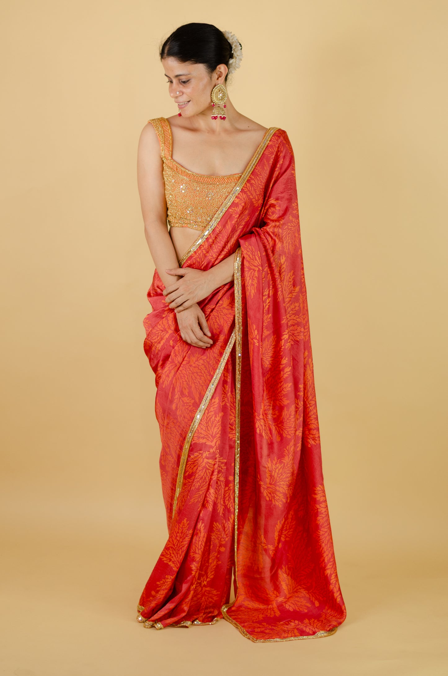 Handloom Hand Block Printed & Hand Embroidered Mulberry Silk Saree
