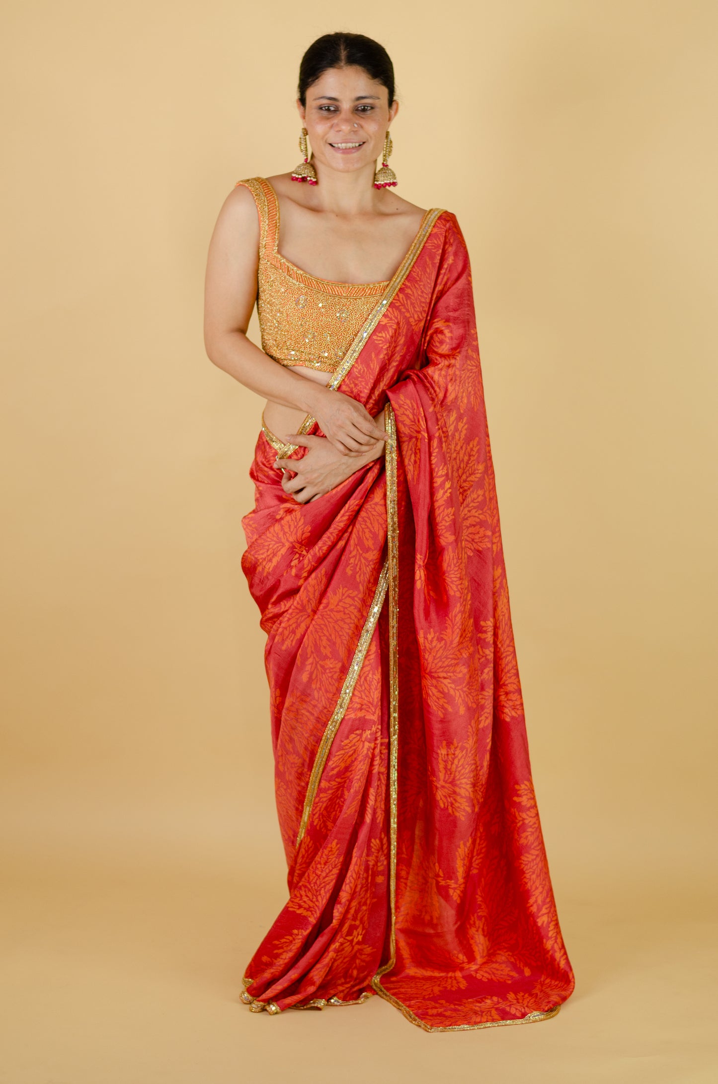 Handloom Hand Block Printed & Hand Embroidered Mulberry Silk Saree