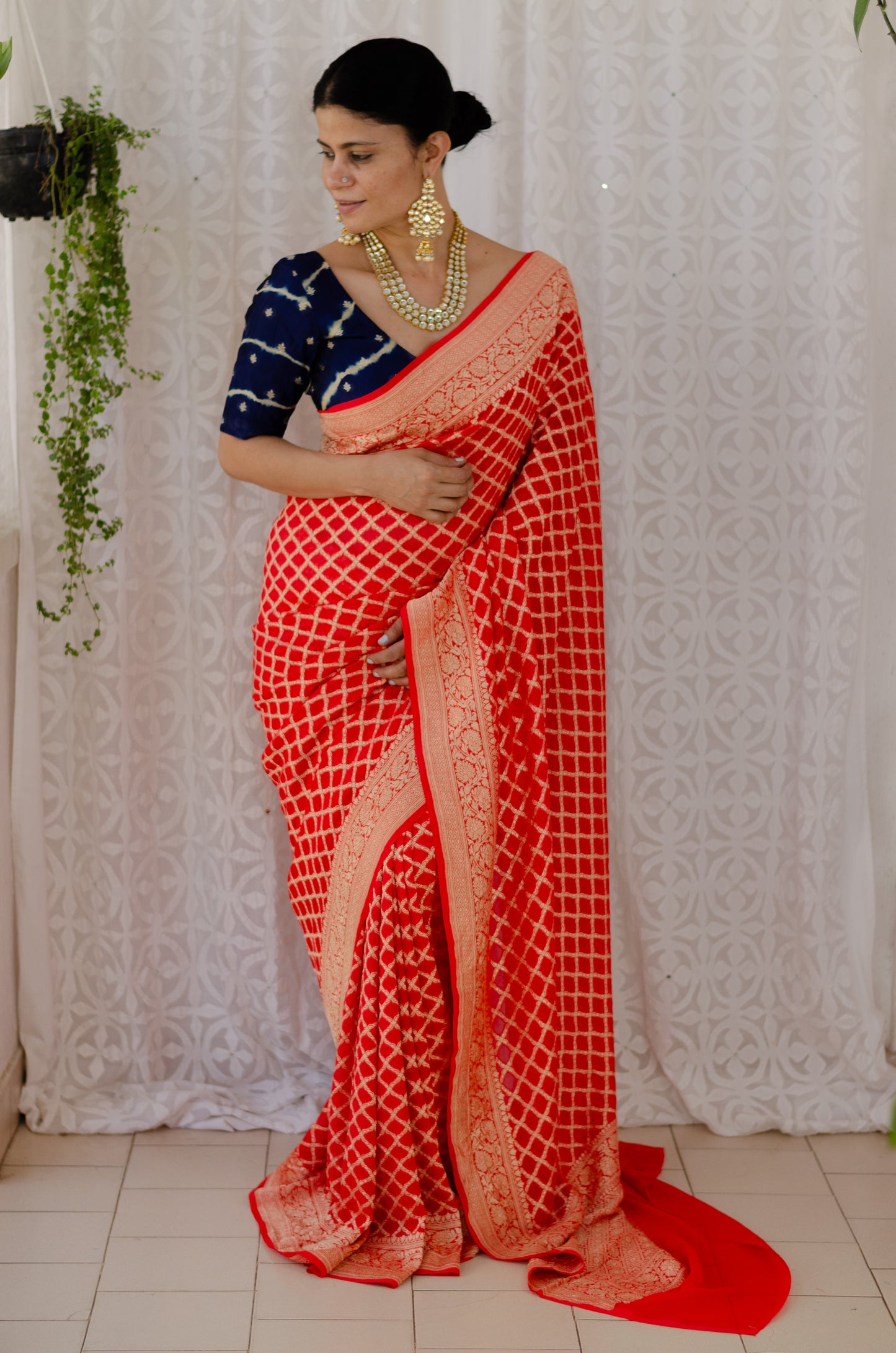 Handloom Khadi georgette  Banarasi Silk Saree