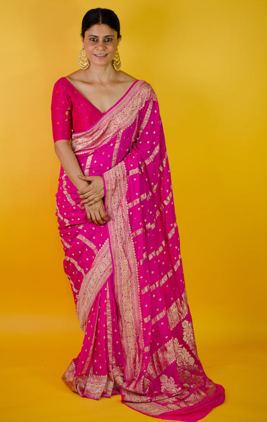 Handloom Kadwa Chiffon Banarasi Silk Saree