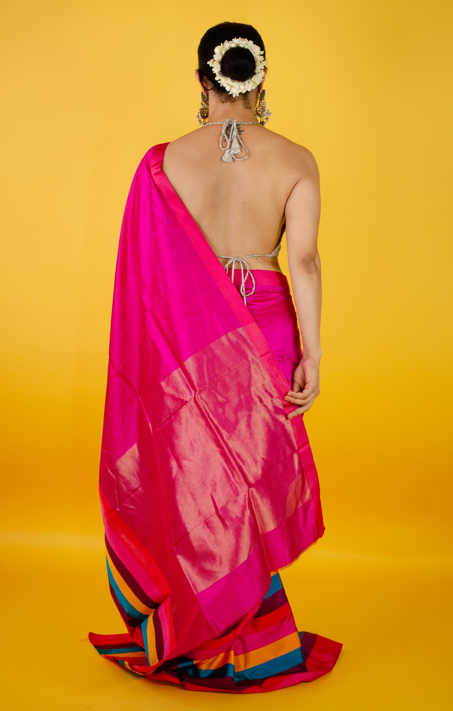 Handloom Chanderi Silk Saree With Mashru Silk Border