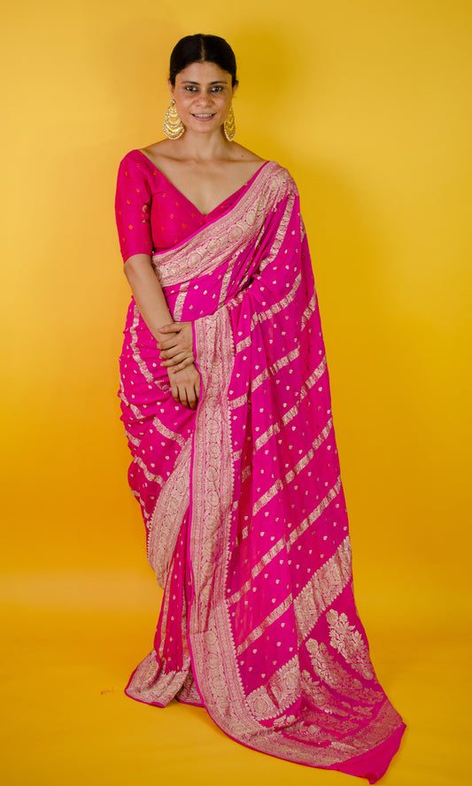 Handloom Kadwa Chiffon Banarasi Silk Saree