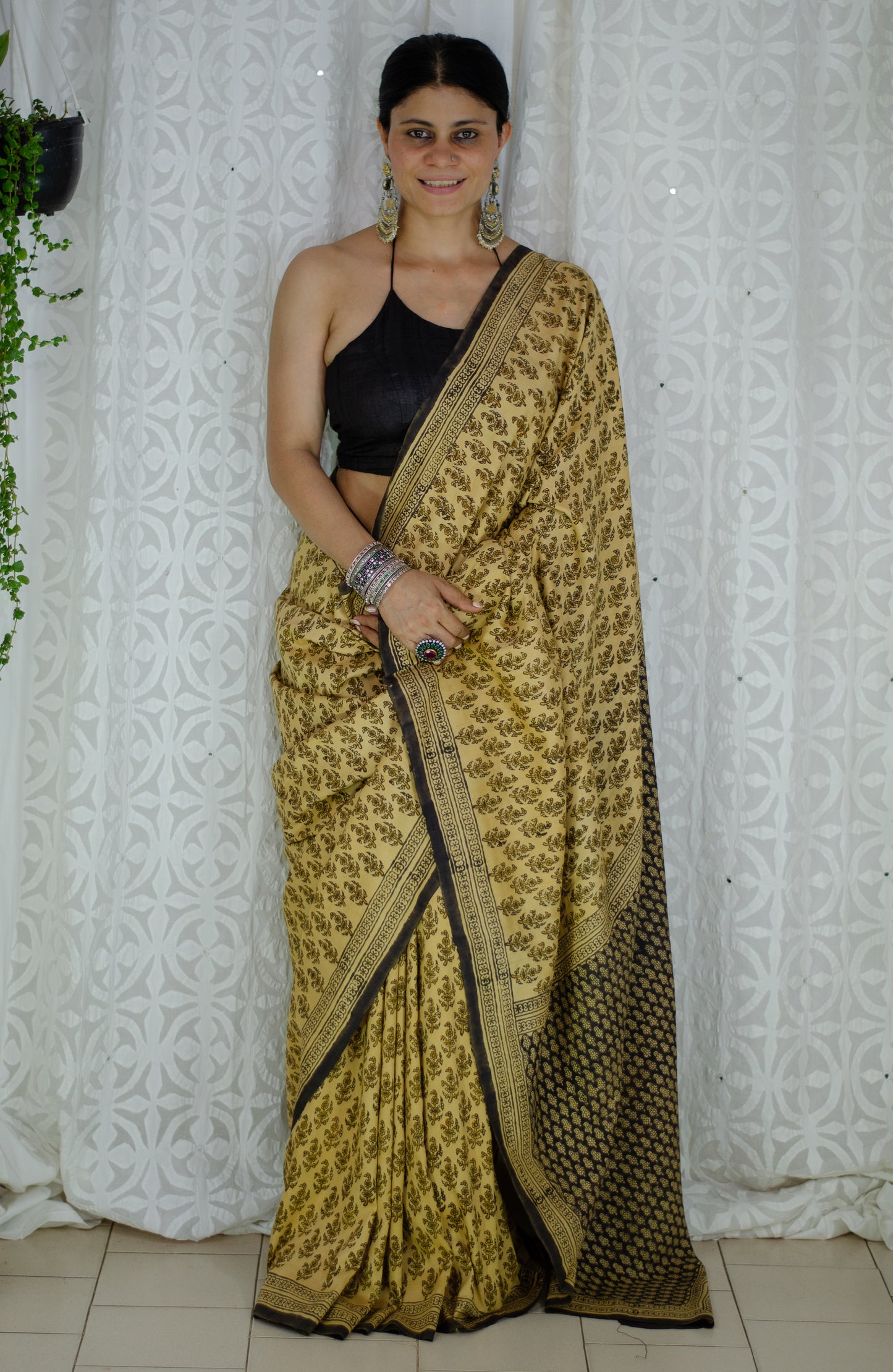 Natural Dyed Handblock Printed Mulberry Silk  Saree