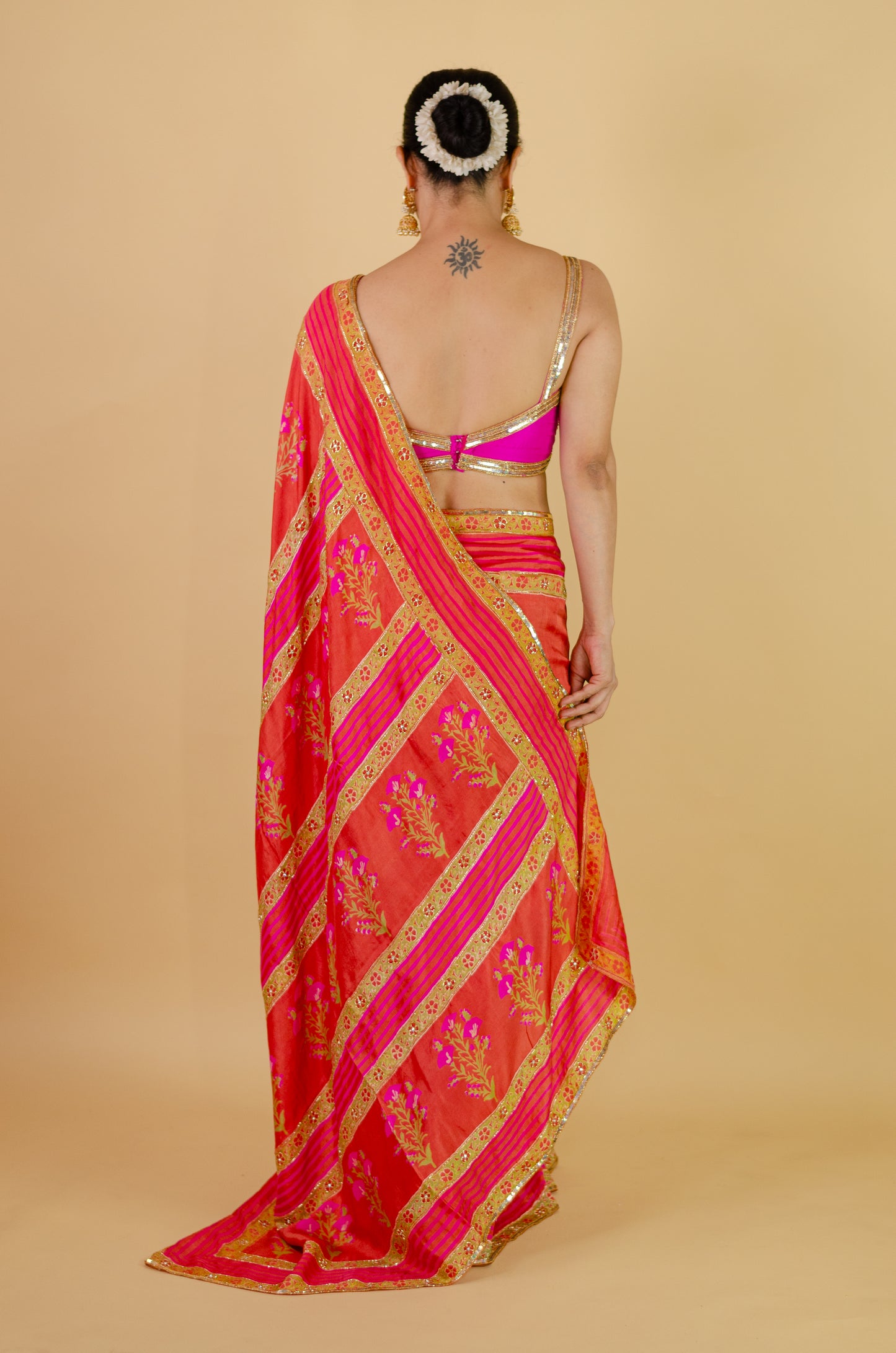 Handloom Hand Block Printed & Hand Embroidered Mulberry Silk Saree