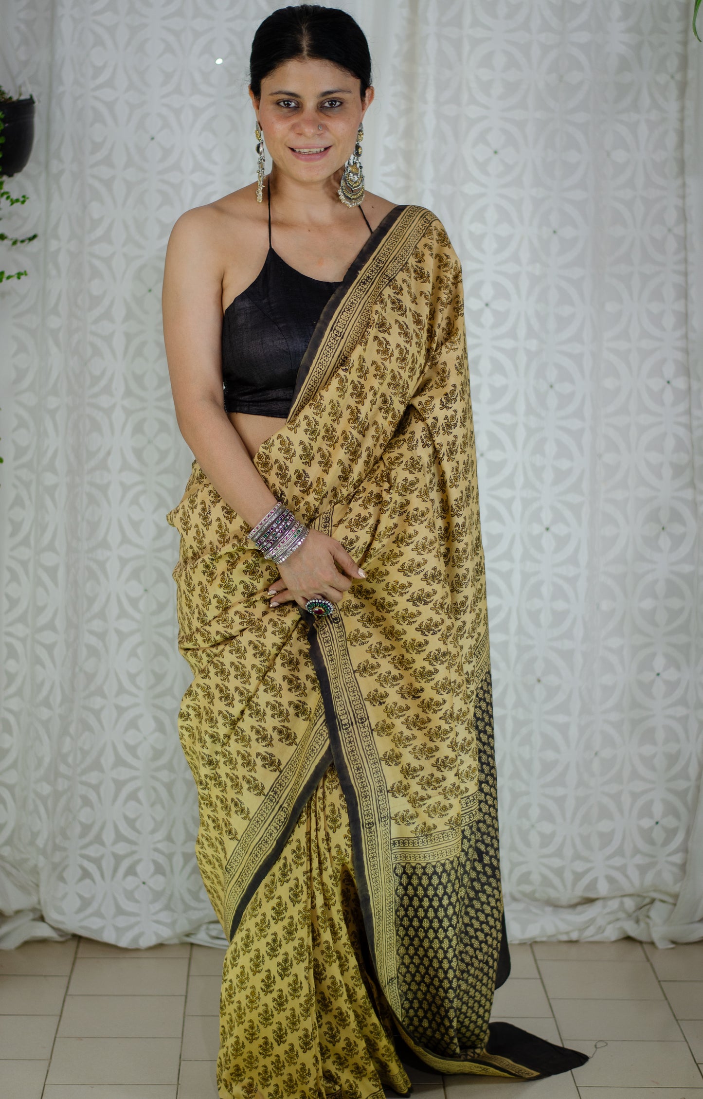 Natural Dyed Handblock Printed Mulberry Silk  Saree