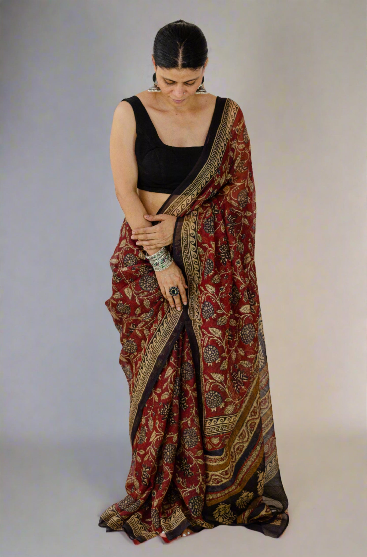 Hand Block Printed  Natural Dyed Kota Silk Saree.