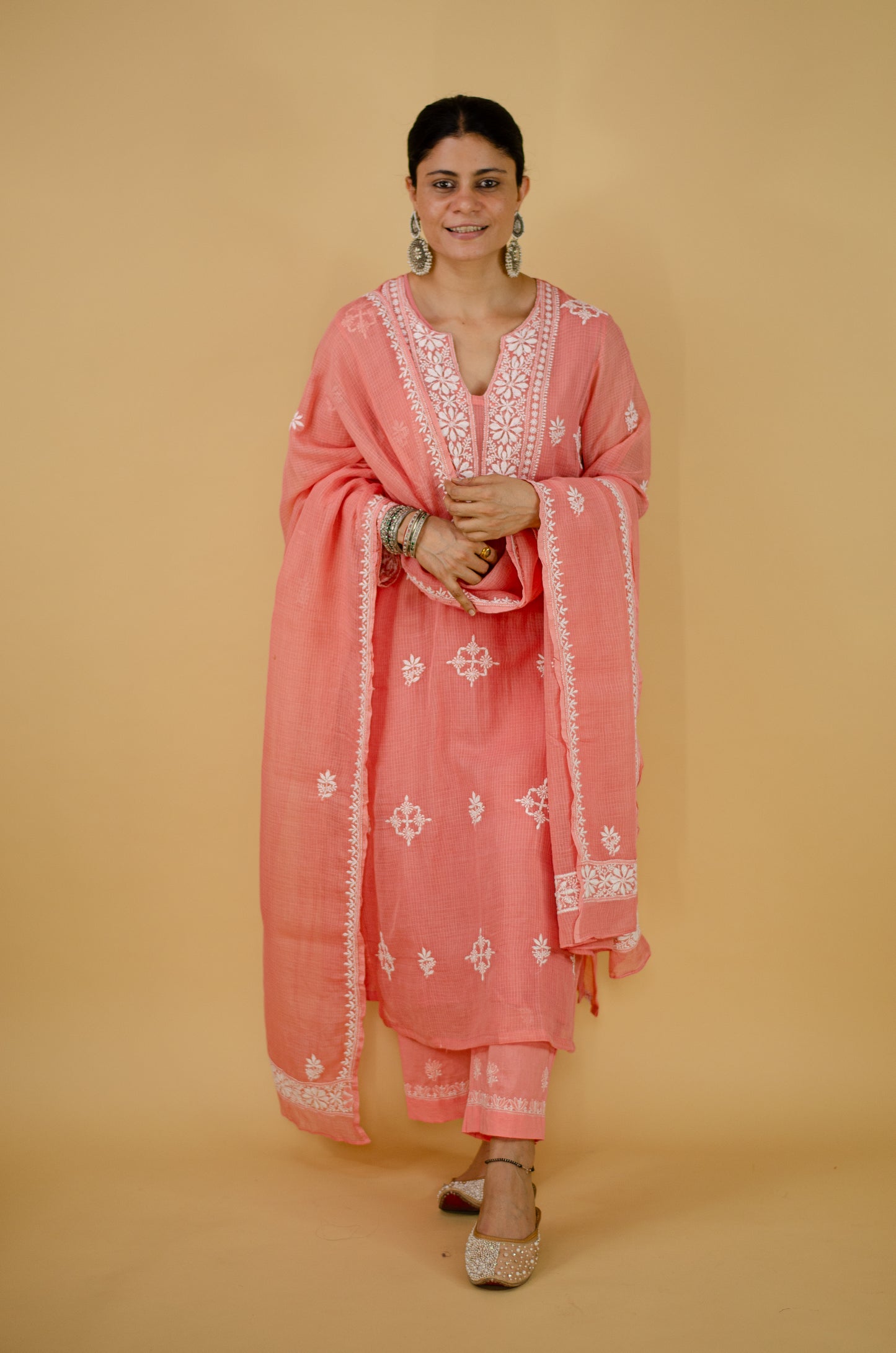 Chanderi Silk Handembroidered Chikankari Dupatta