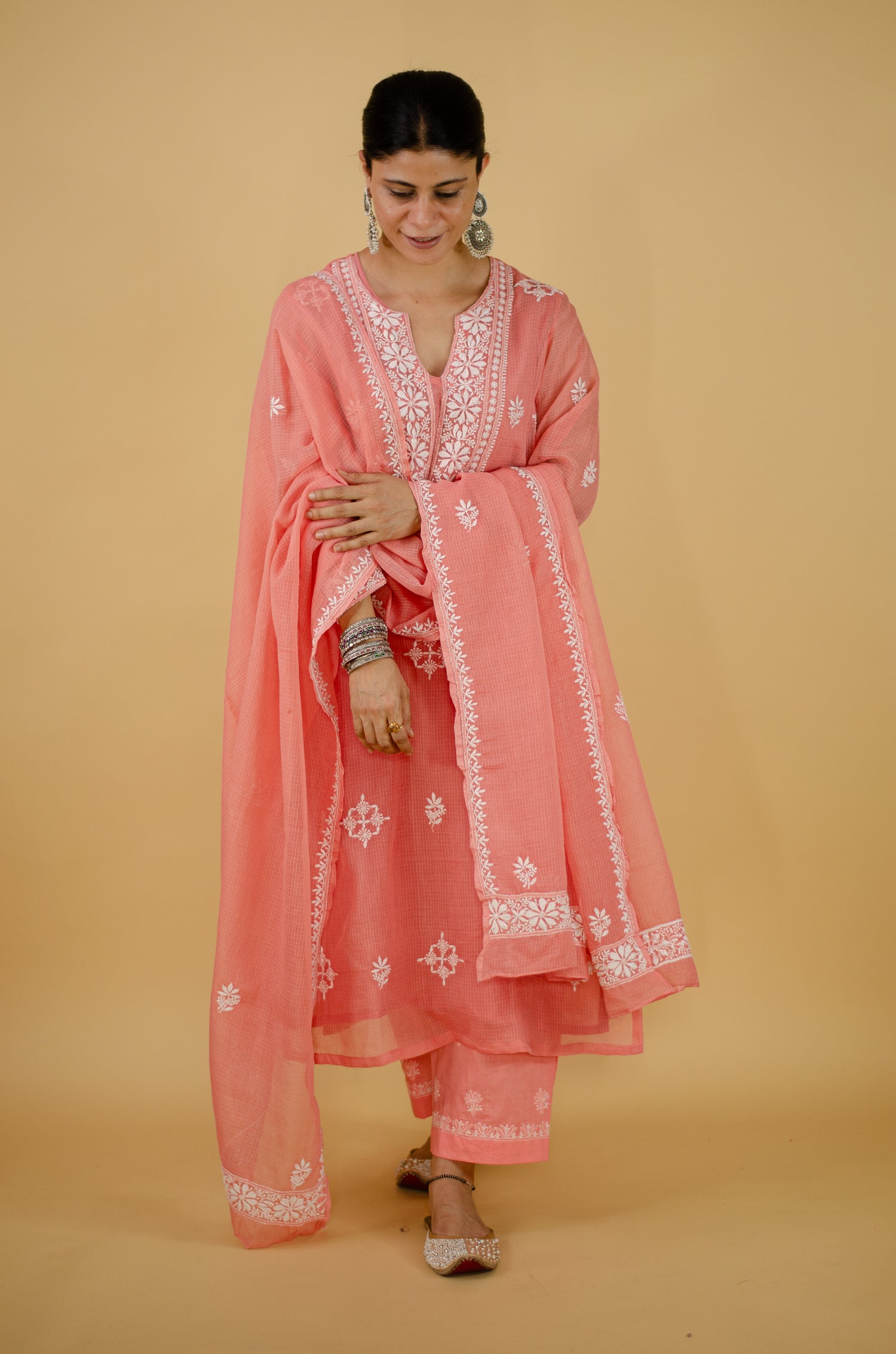Chanderi Silk Handembroidered Chikankari Dupatta