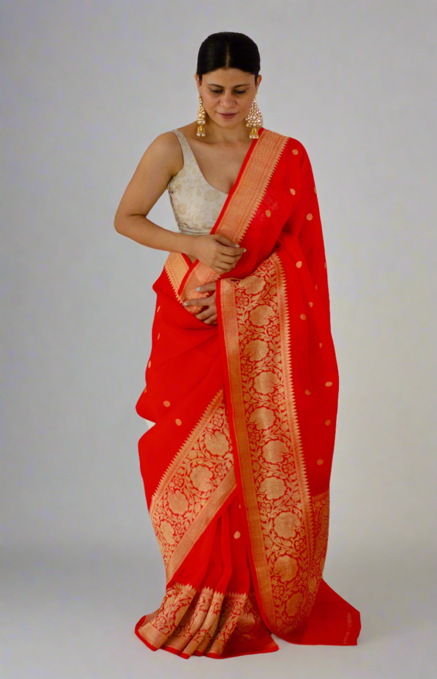 Handloom Kora Kadwa Banarasi Silk Saree