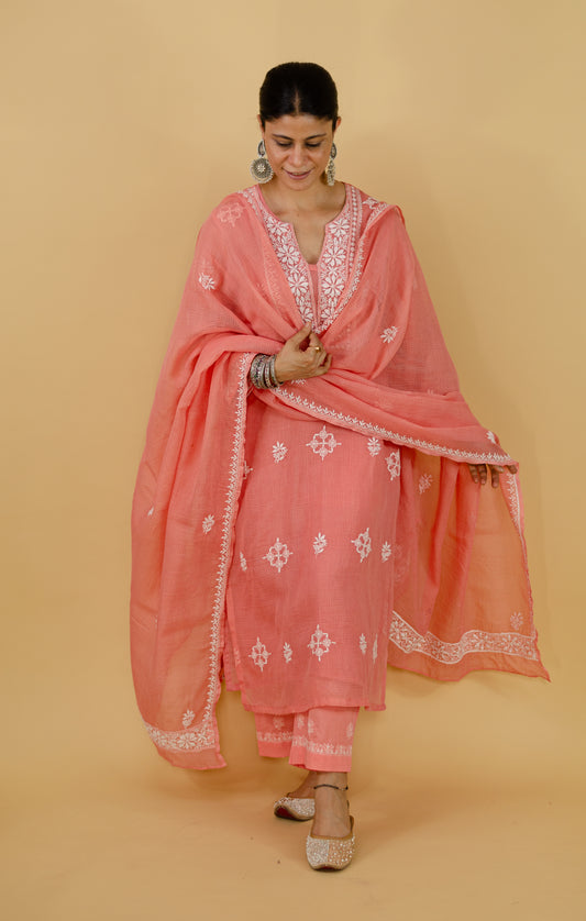 Chanderi Silk Handembroidered Chikankari Dupatta