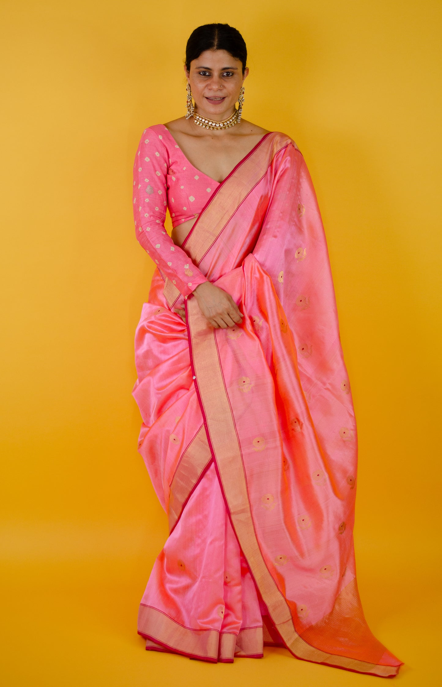 Handloom Chanderi Silk Saree With Zari Silk Border
