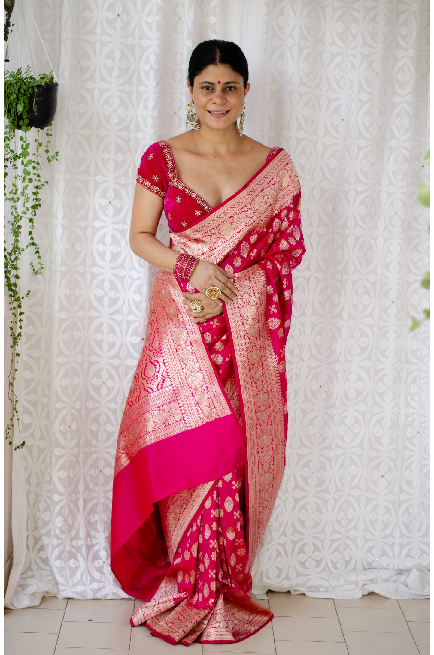 Rani Colour  Pure  Meenakari /Silver Alfi Jangle Weaving Handloom Katan Mulbery Silk Saree