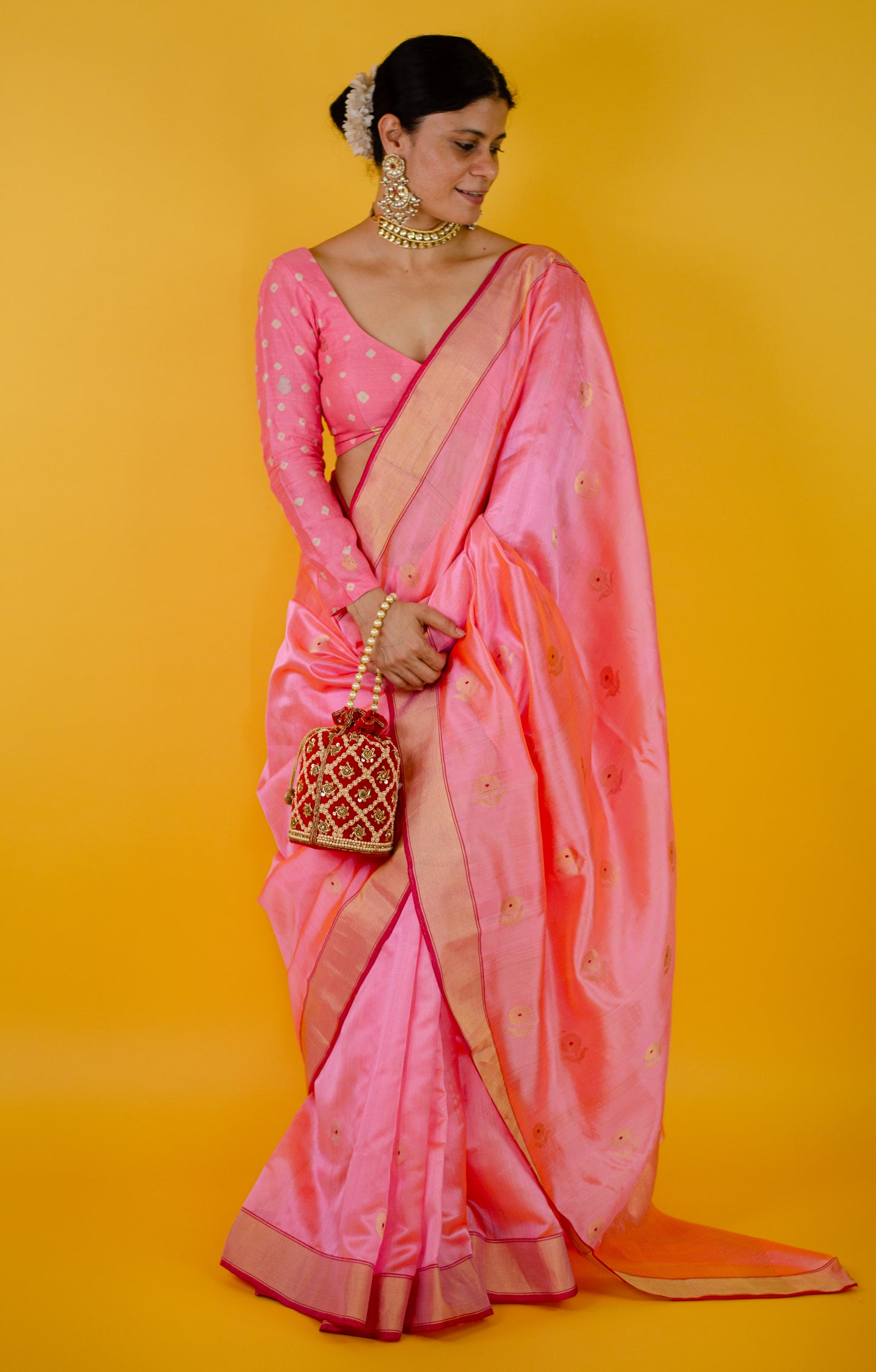 Handloom Chanderi Silk Saree With Zari Silk Border