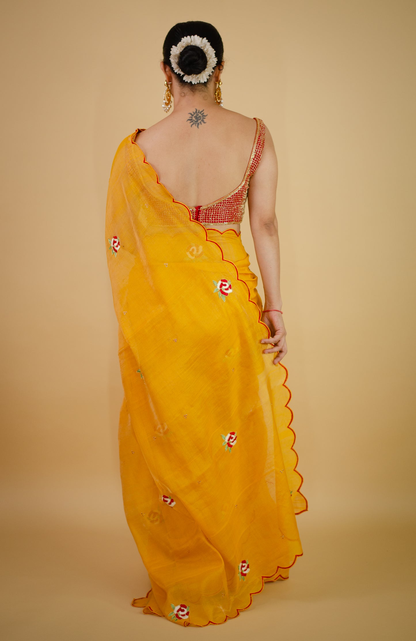 Sequence & Resham thread Hand Embroidered Handloom Tissue Silk Saree.