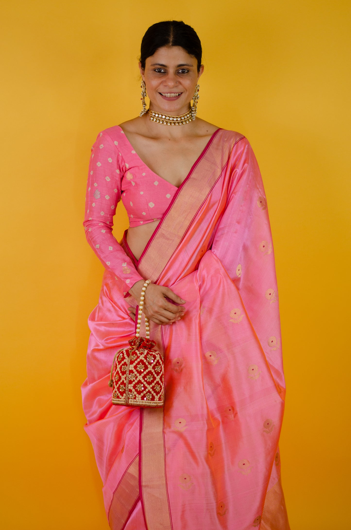 Handloom Chanderi Silk Saree With Zari Silk Border