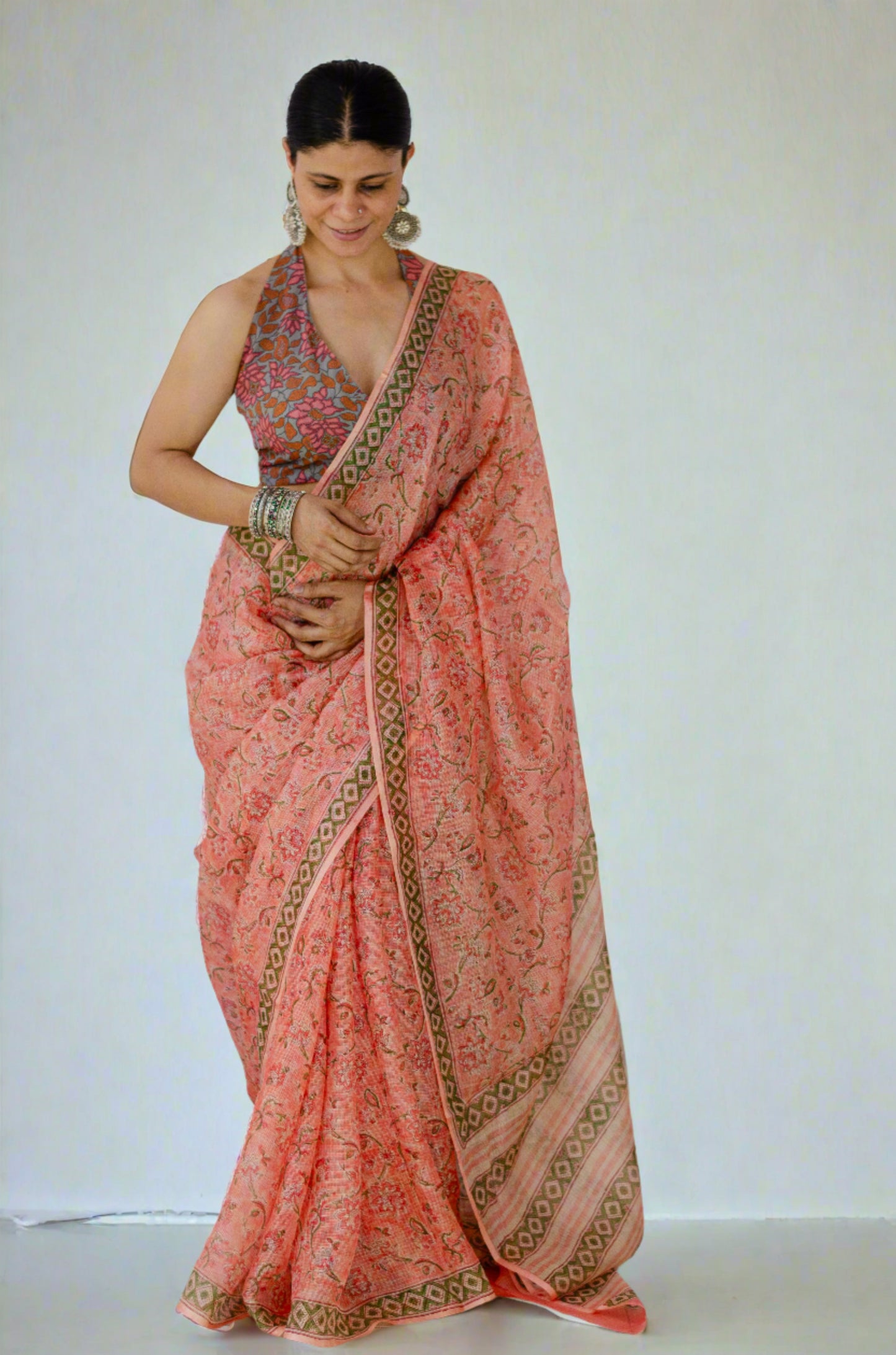 Hand Block Printed  Natural Dyed Kota Silk Saree.