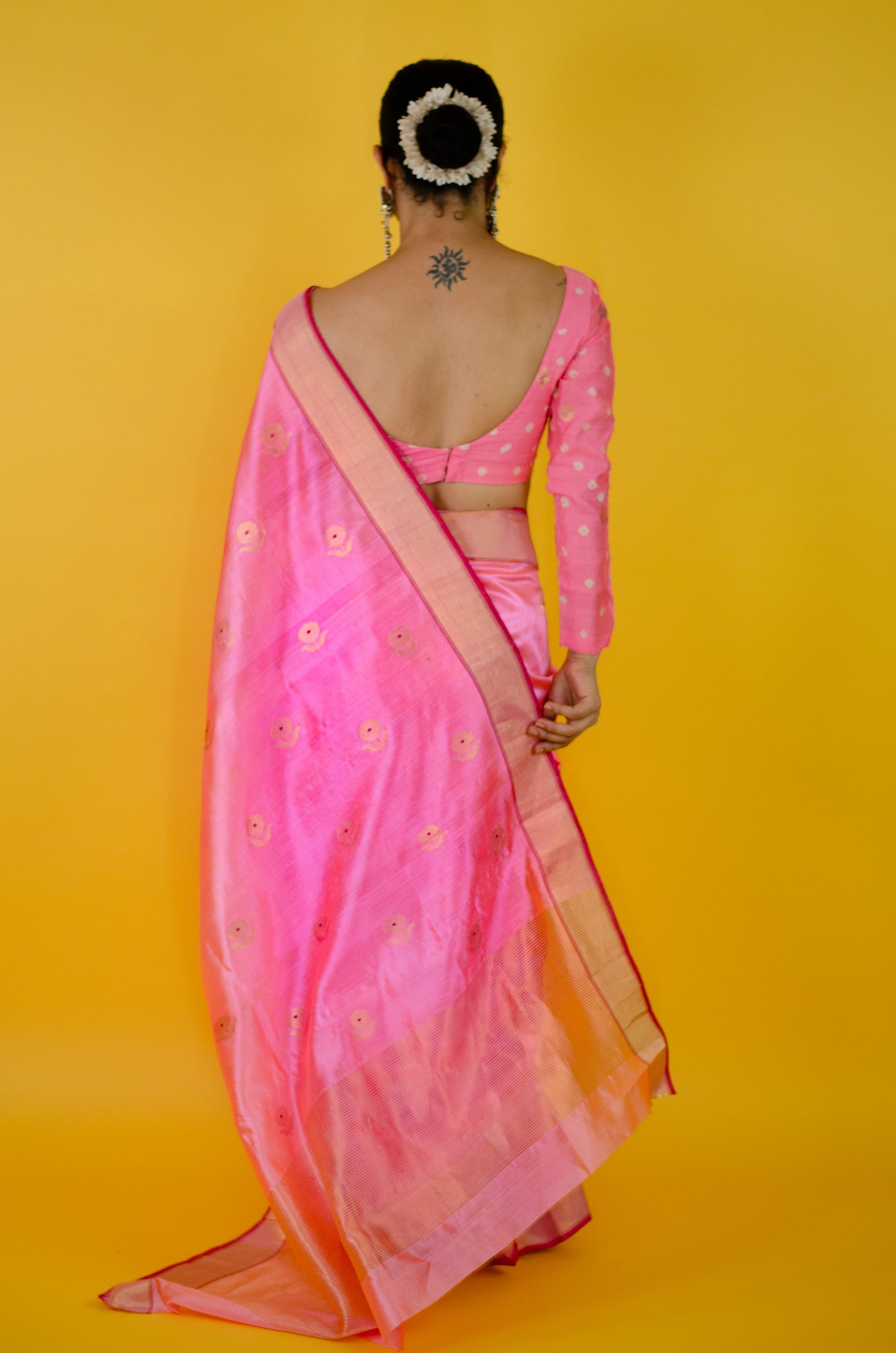 Handloom Chanderi Silk Saree With Zari Silk Border