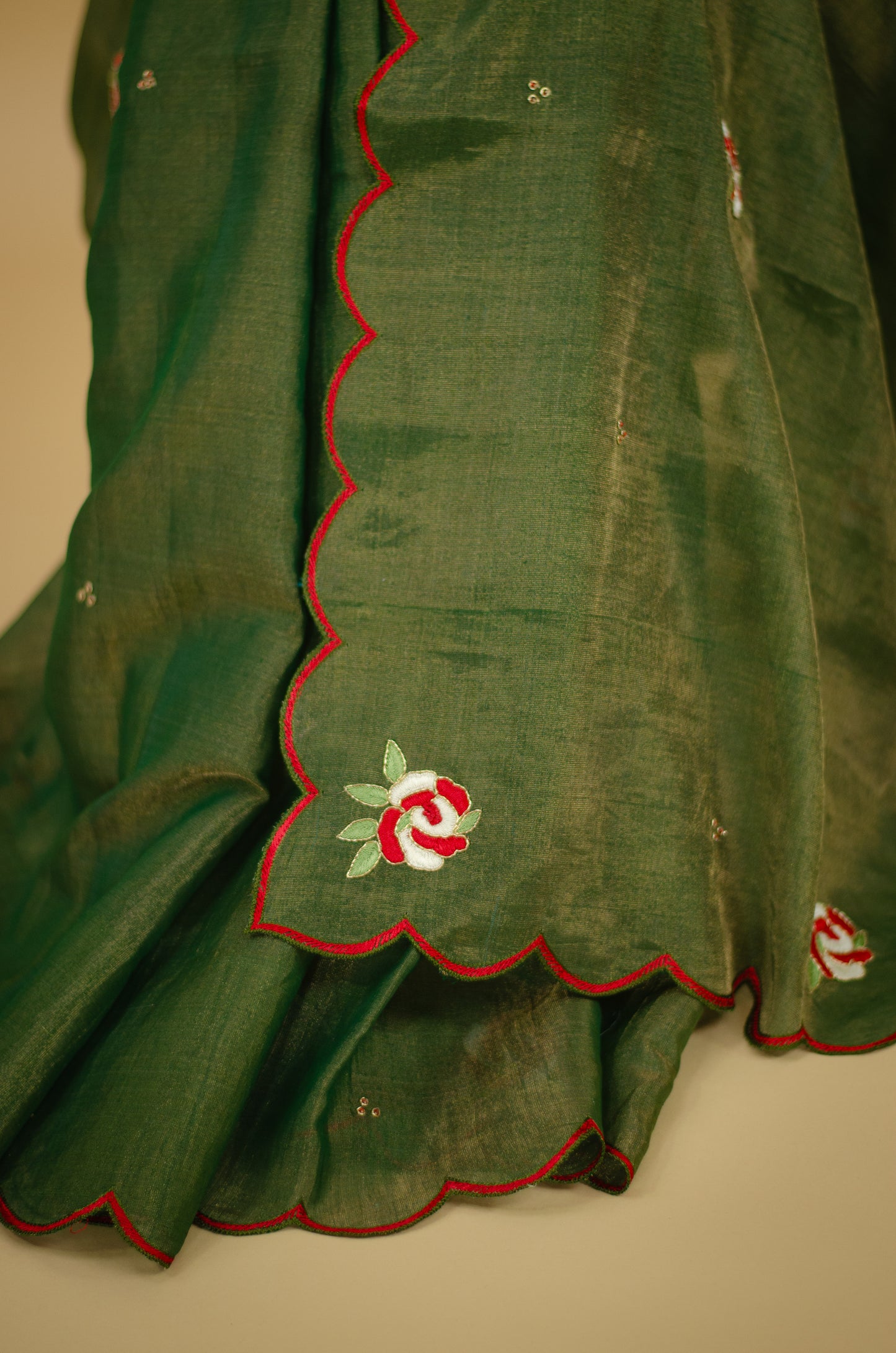 Sequence & Resham thread Hand Embroidered Handloom tissue Silk Saree.