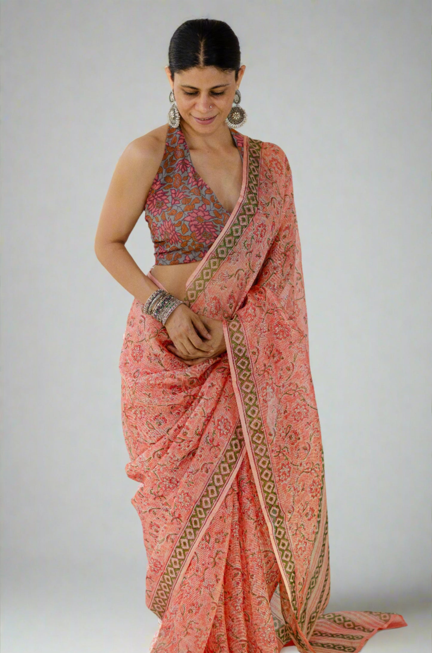 Hand Block Printed  Natural Dyed Kota Silk Saree.