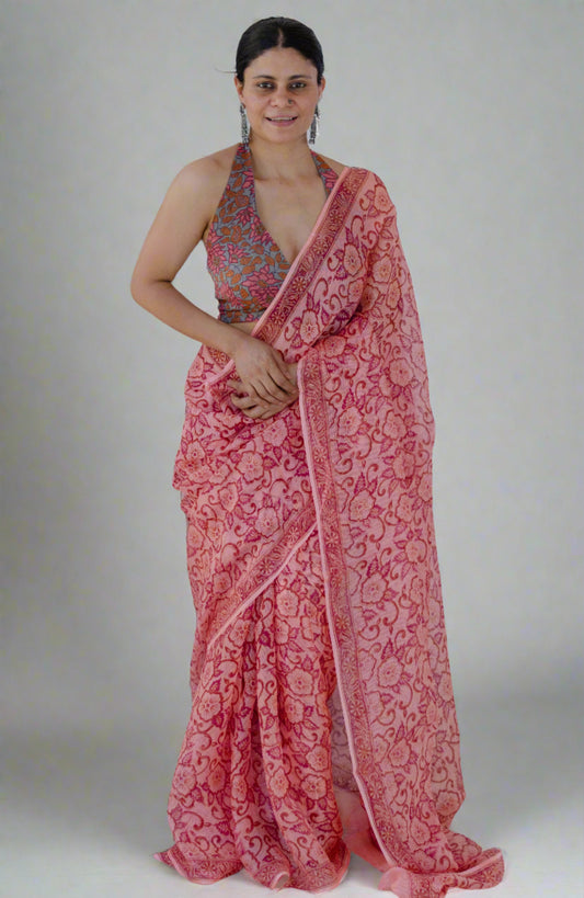 Hand Block Printed  Kota Silk Saree.