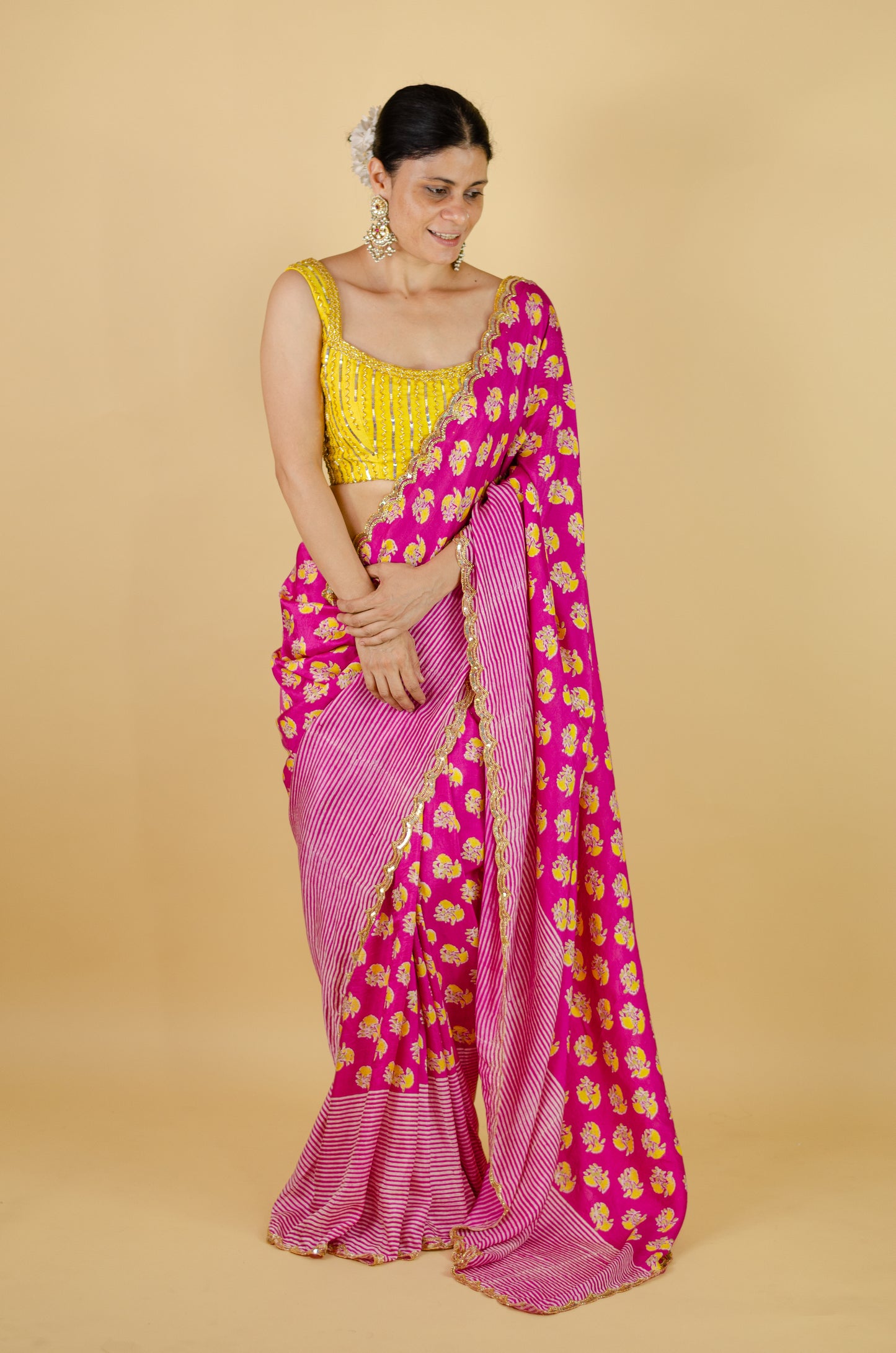 Handloom Hand Block Printed & Hand Embroidered Mulberry Silk Saree