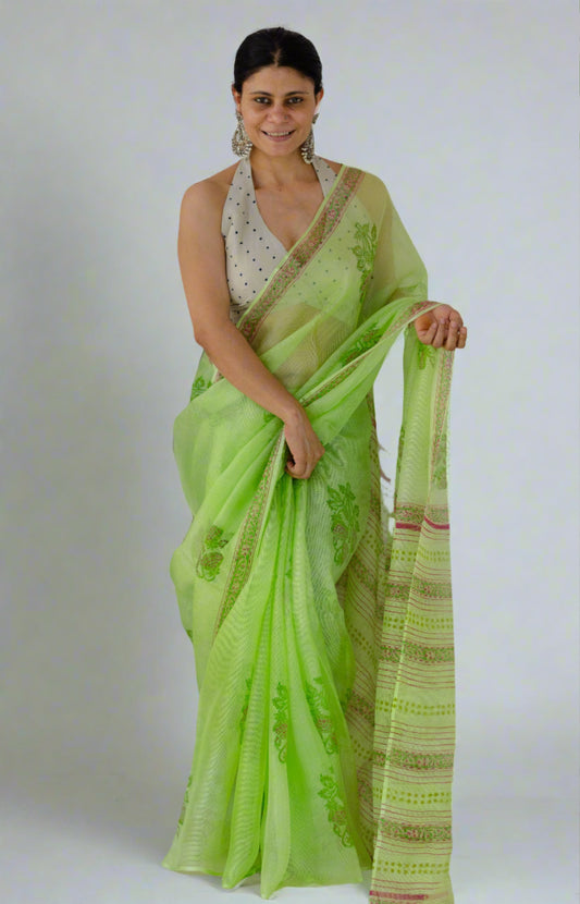 Hand Block Printed  Kota Silk Saree.