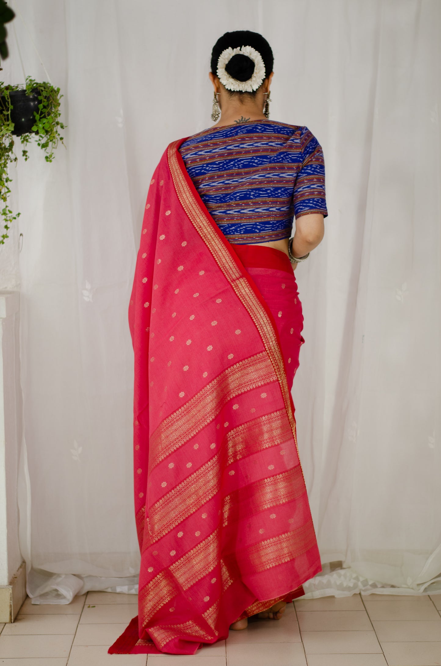 Double Woven handloom Traditional Indori Bootis Muslin Chanderi Saree.