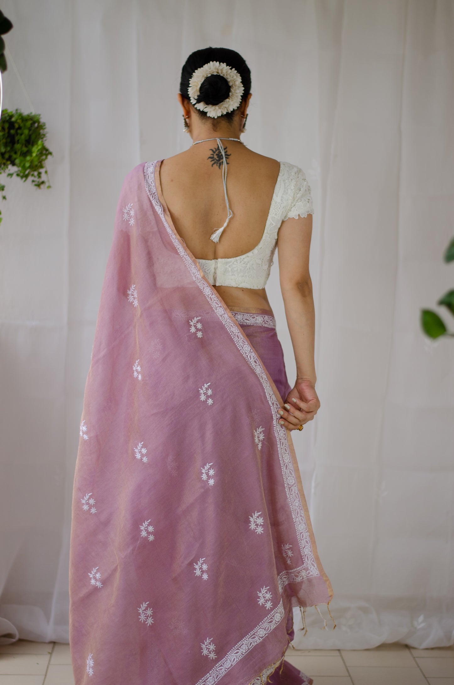Handloom & Handembroidered  Chikankari Chanderi Tissue Silk saree