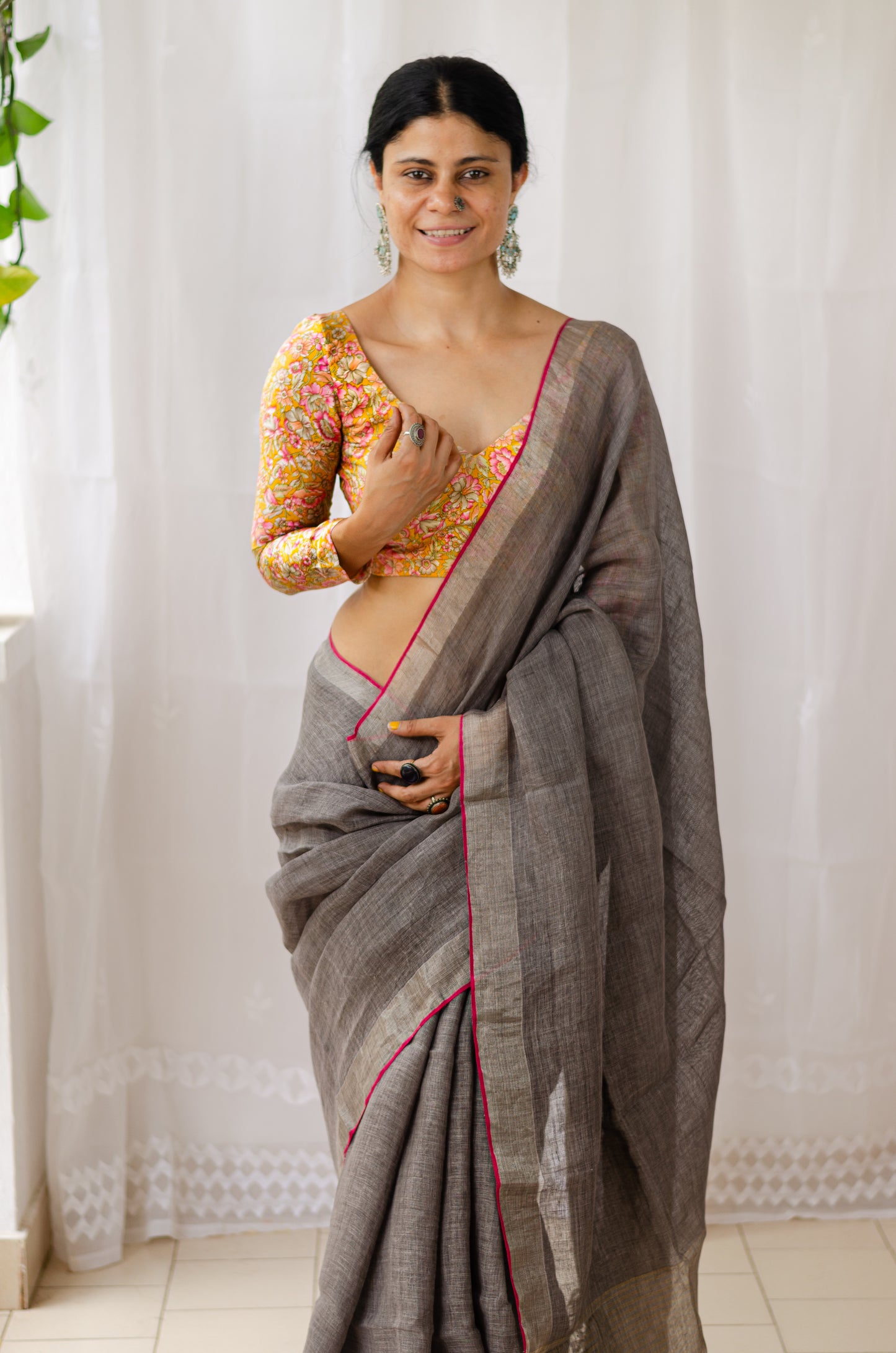 Handloom Natural Dyed Linen Saree