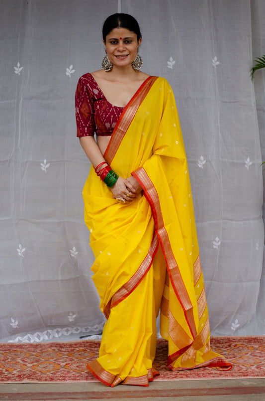 Double Woven handloom Traditional Indori Bootis Muslin Chanderi Saree.