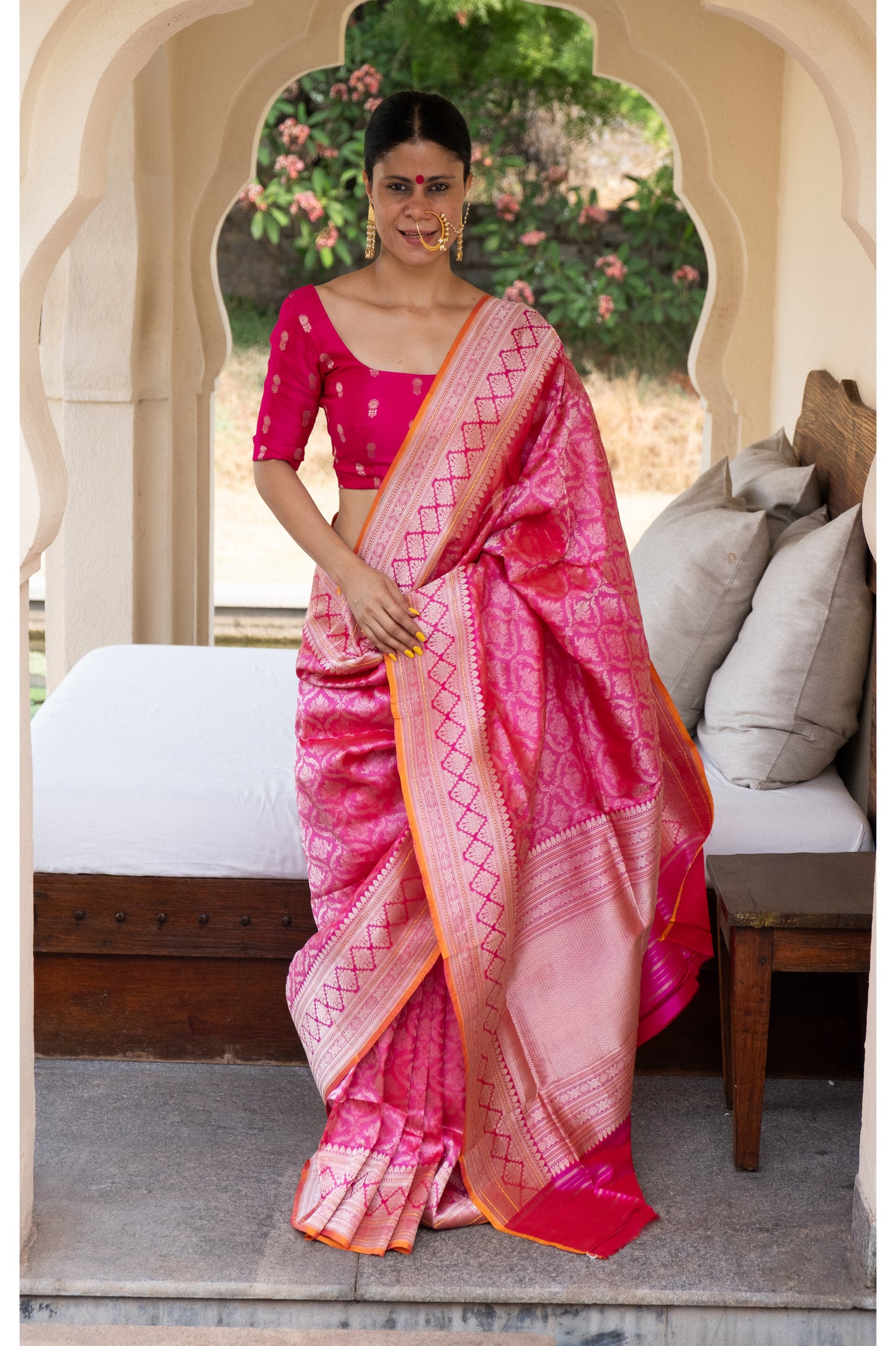 Rani Pink Handwoven Kadwa Katan Silk Banarasi Saree