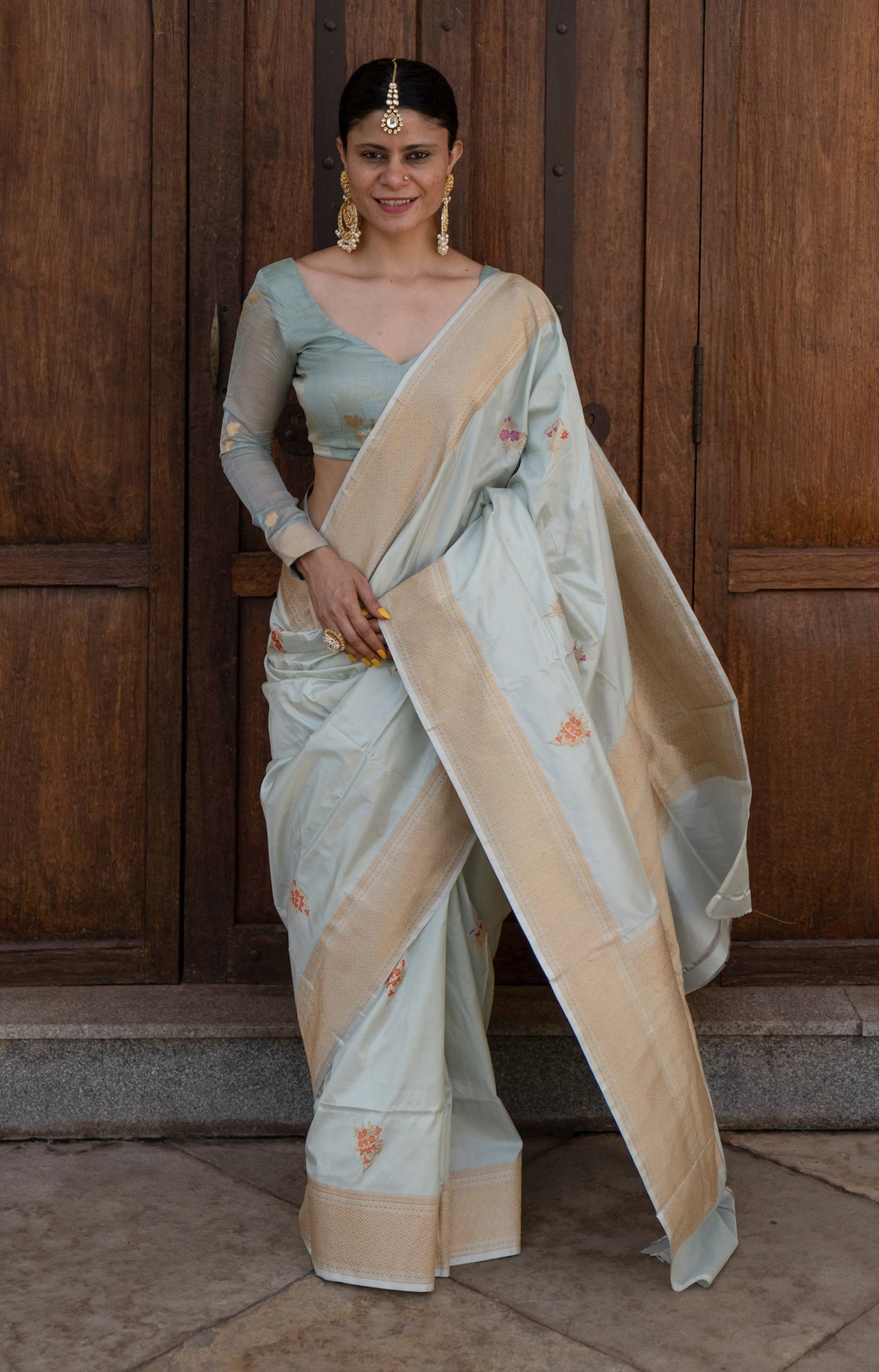 Light Sage Green Colour Handwoven Kadwa Katan Silk Banarasi Saree